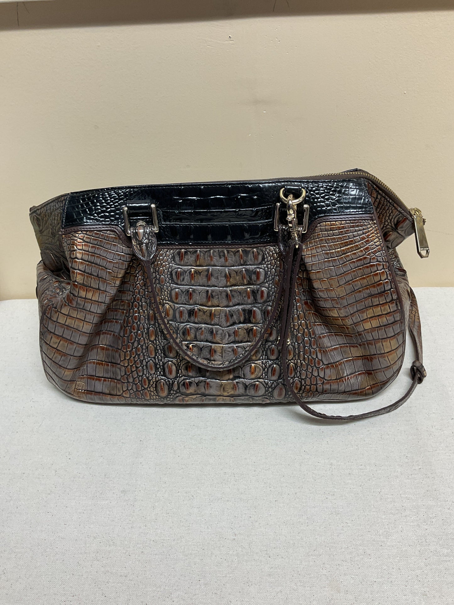 Handbag Designer By Brahmin In Brown & Grey, Size:Large