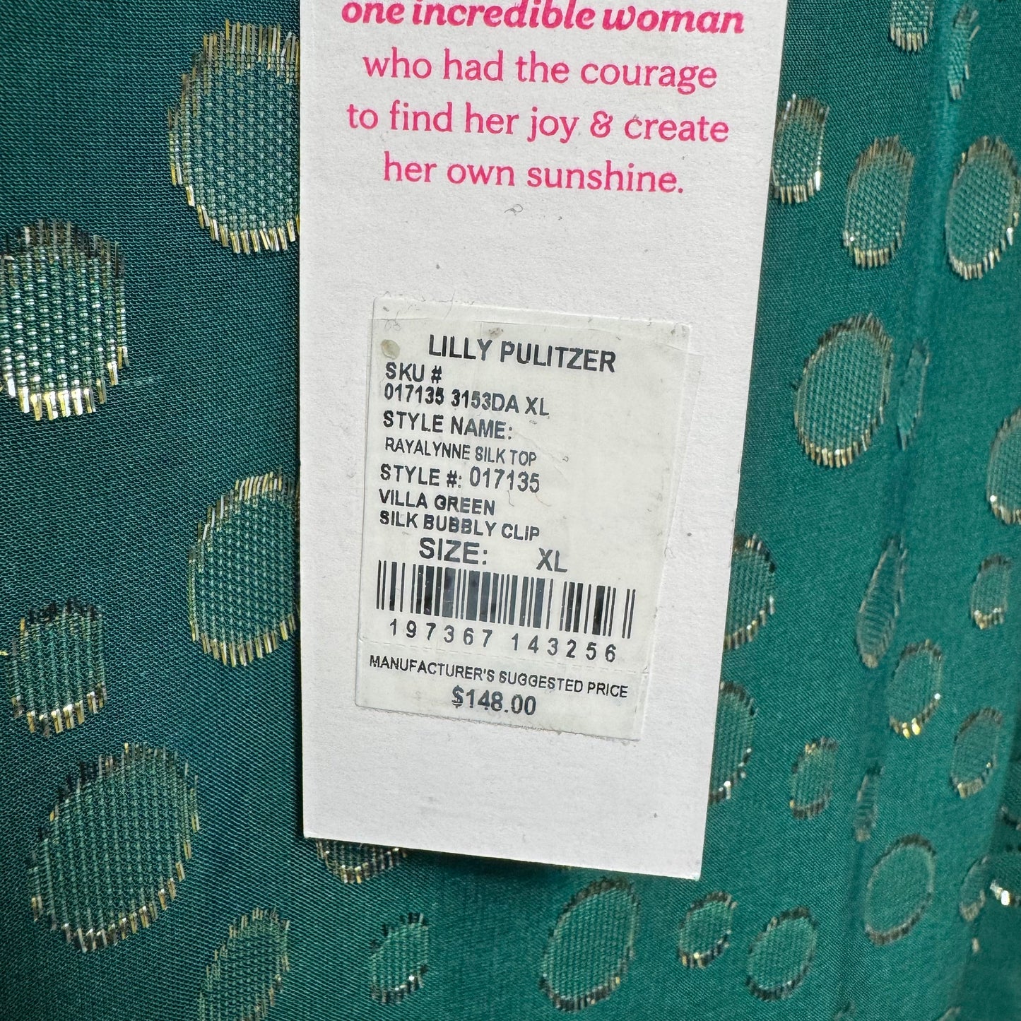 Rayalynne Silk Top Sleeveless Designer By Lilly Pulitzer In Villa Green Silk Bubbly Clip, Size: Xl