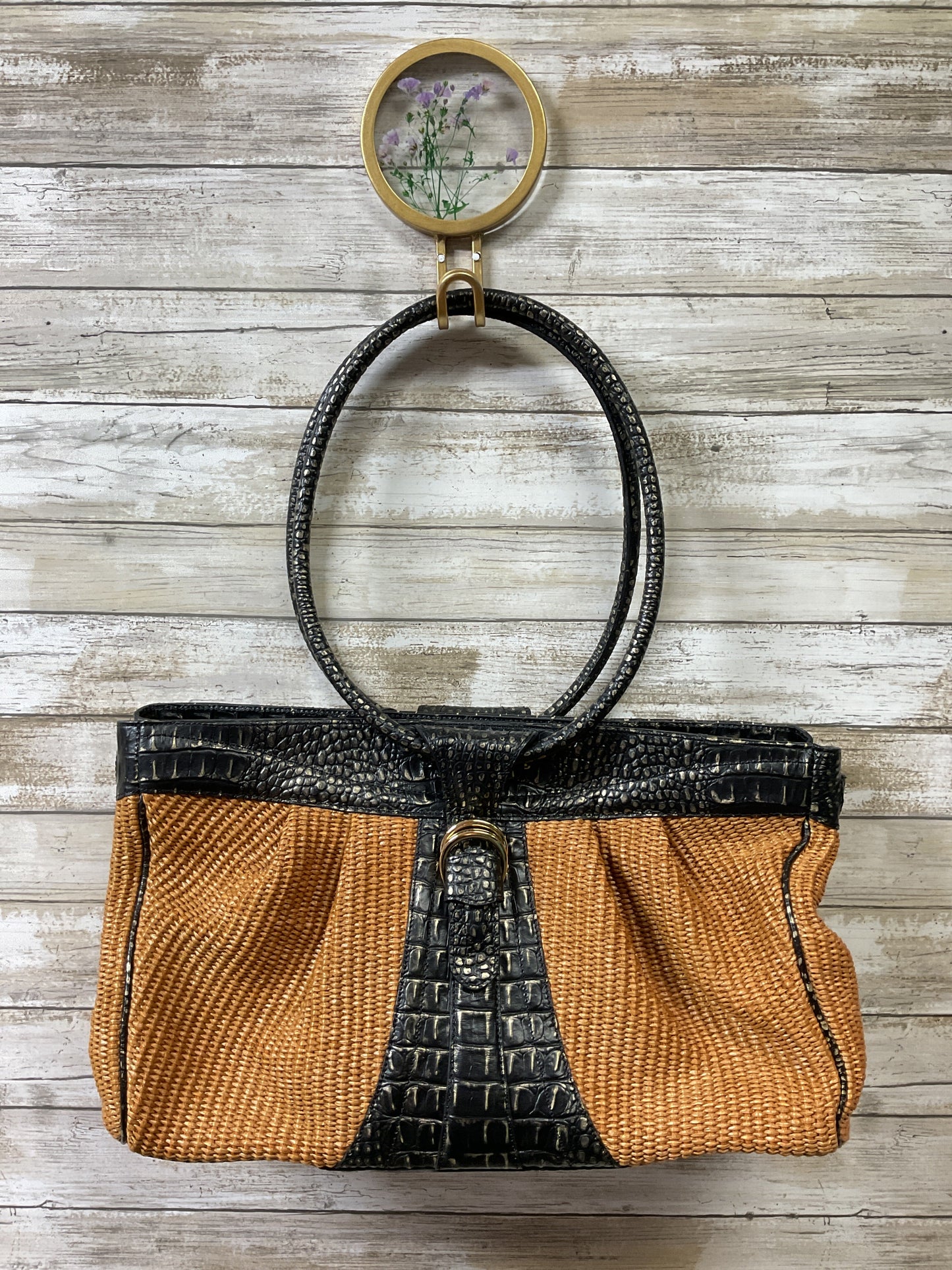 Handbag Designer By Brahmin In Black & Brown, Size:Medium