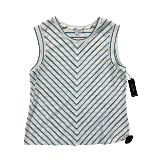 Top Sleeveless By Liverpool In Blue & White, Size:M