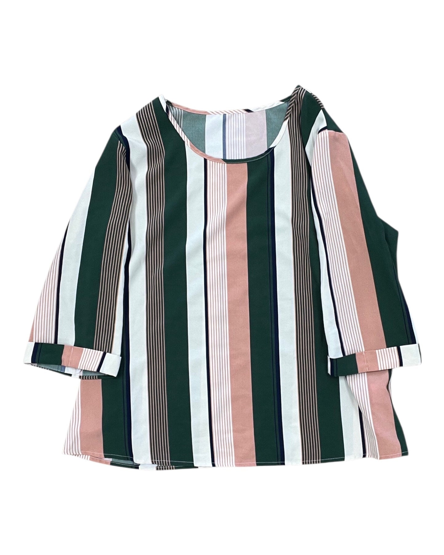 Top 3/4 Sleeve By Shein In Cream & Green, Size:L