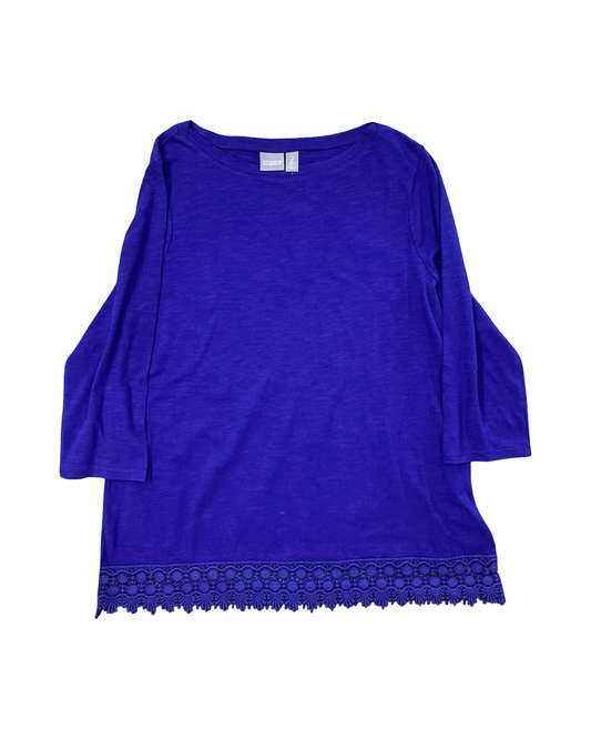 Top 3/4 Sleeve By Chicos In Purple, Size:L