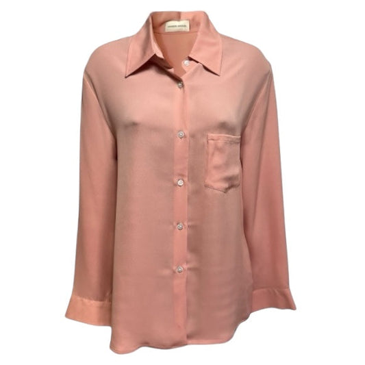 Silk Button Down Blouse Designer By Mansur Gavriel In Pink, Size: US S/IT 40