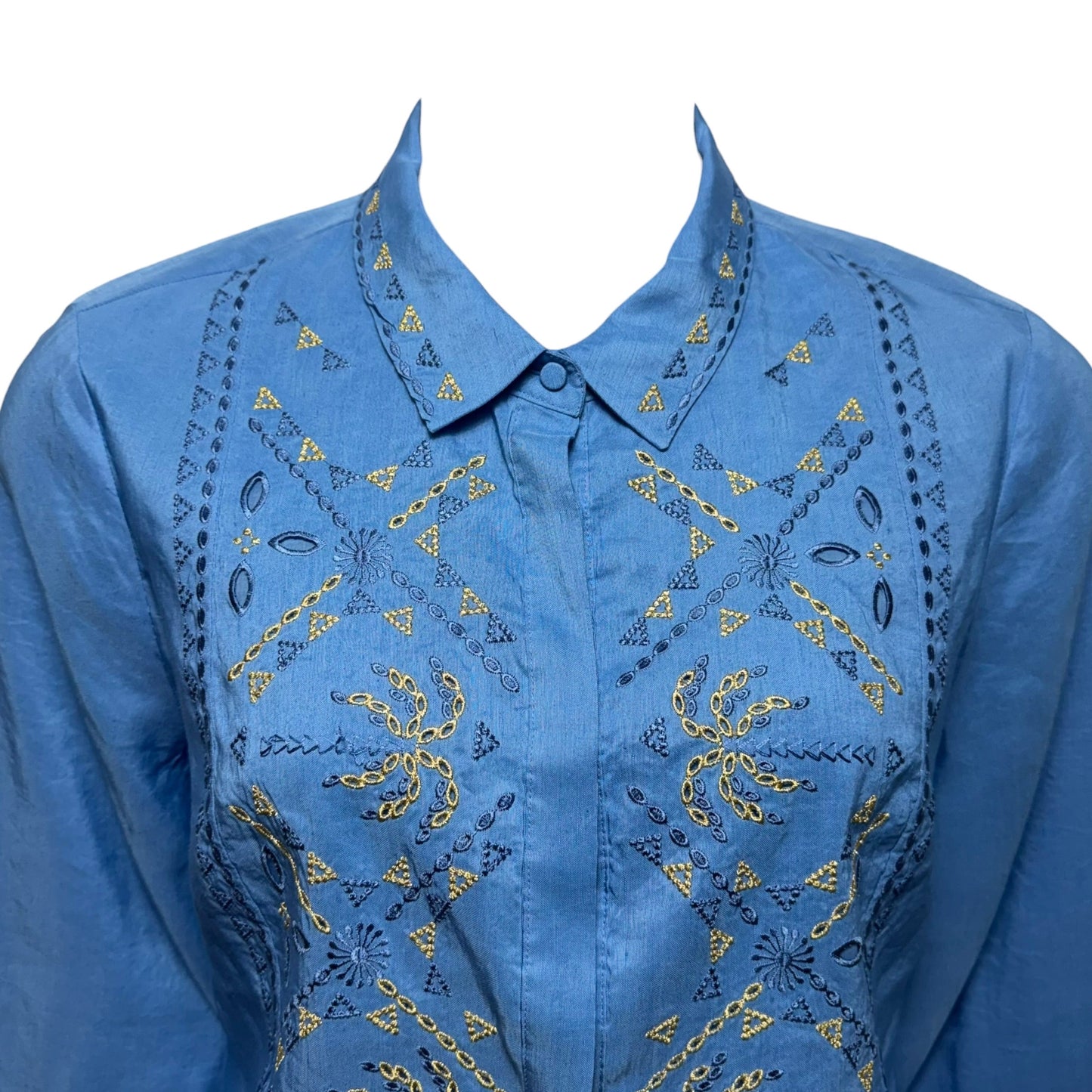 Linen Blend Tunic Long Sleeve By Kobi Halperin In Blue, Size: Xl