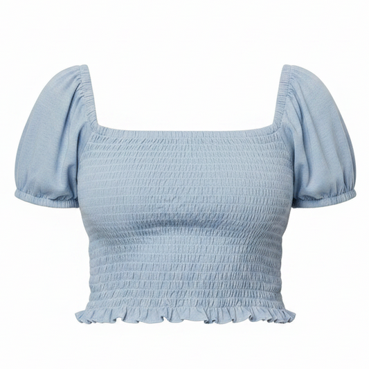 Smocked Crop Top Short Sleeve By Simply Southern In Blue, Size: XL