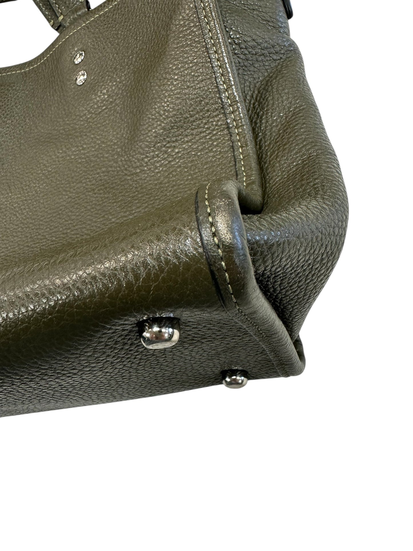 Handbag Designer By Coach In Green & Silver, Size:Medium