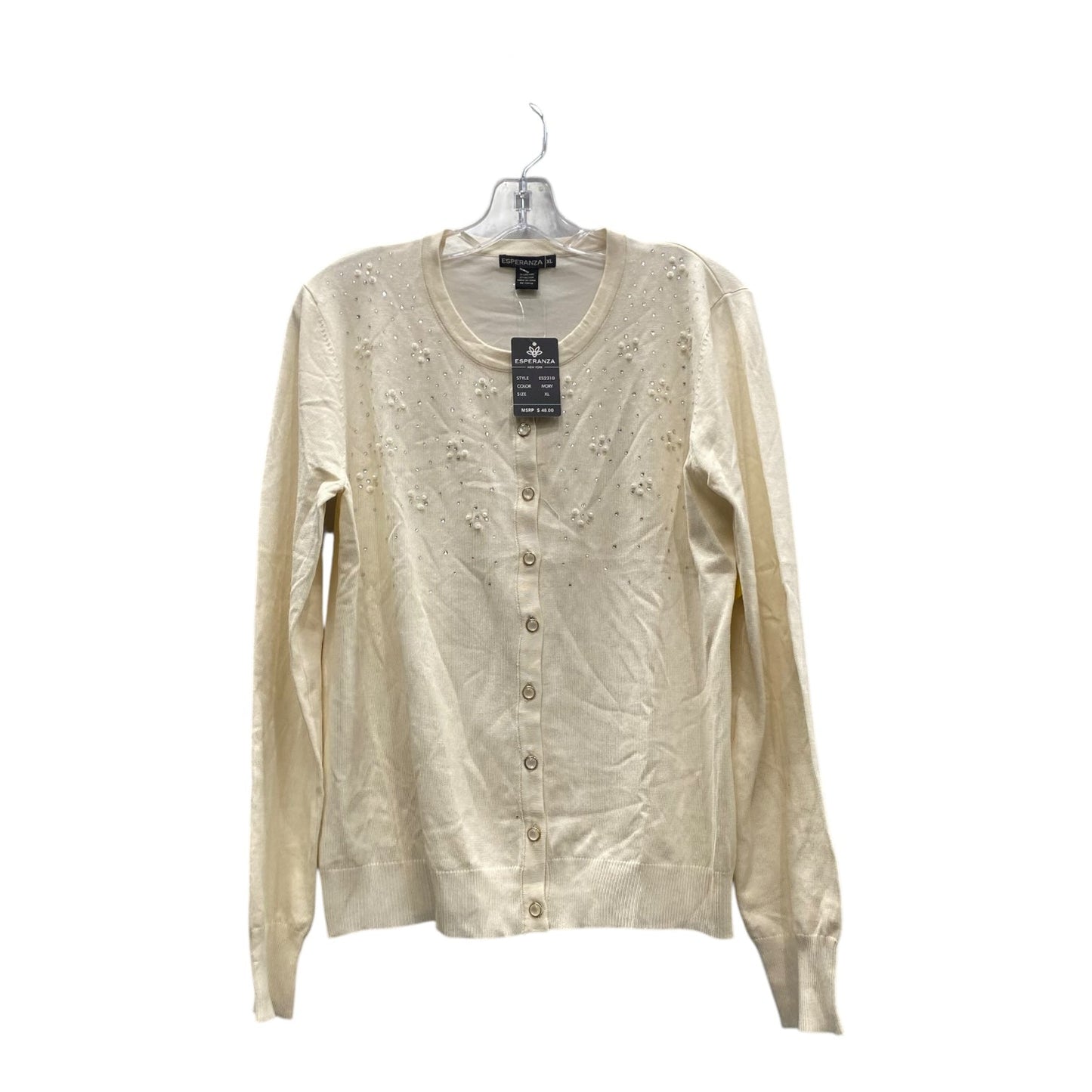 Sweater Cardigan By Esperanza In Cream, Size:Xl