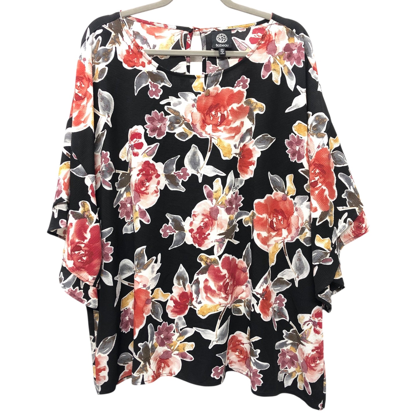 Blouse Ss By Bobeau In Black & Red, Size:2X