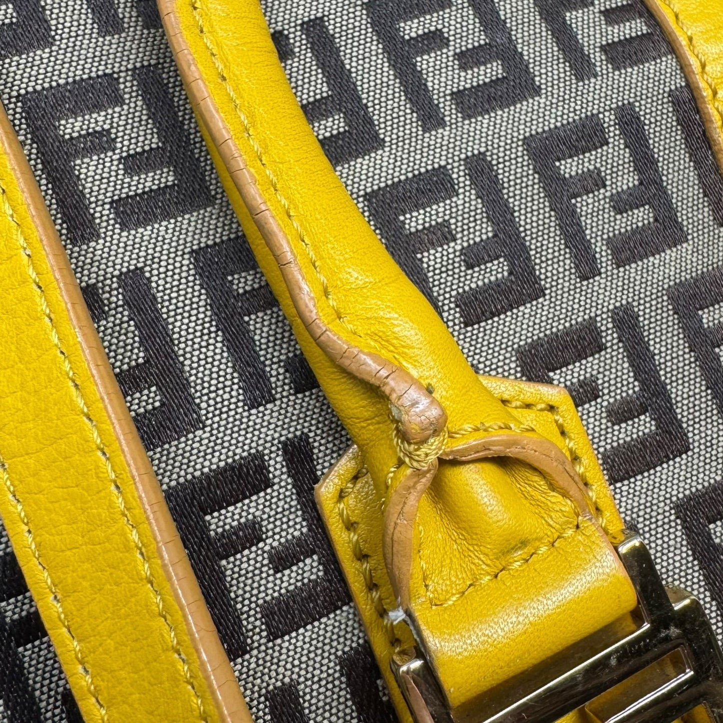 Zucchino Leather Trim Canvas Handbag Luxury Designer By Fendi, Size: Medium