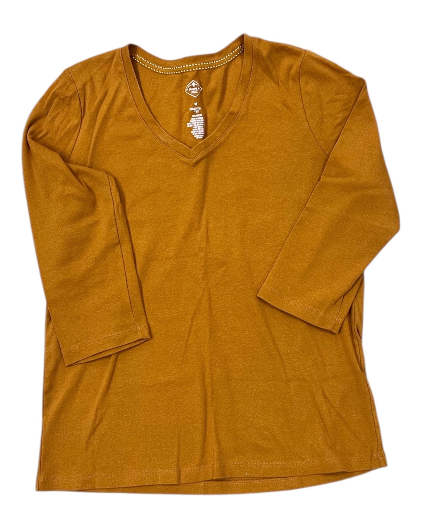 Top 3/4 Sleeve Basic By St Johns Bay In Gold, Size:M