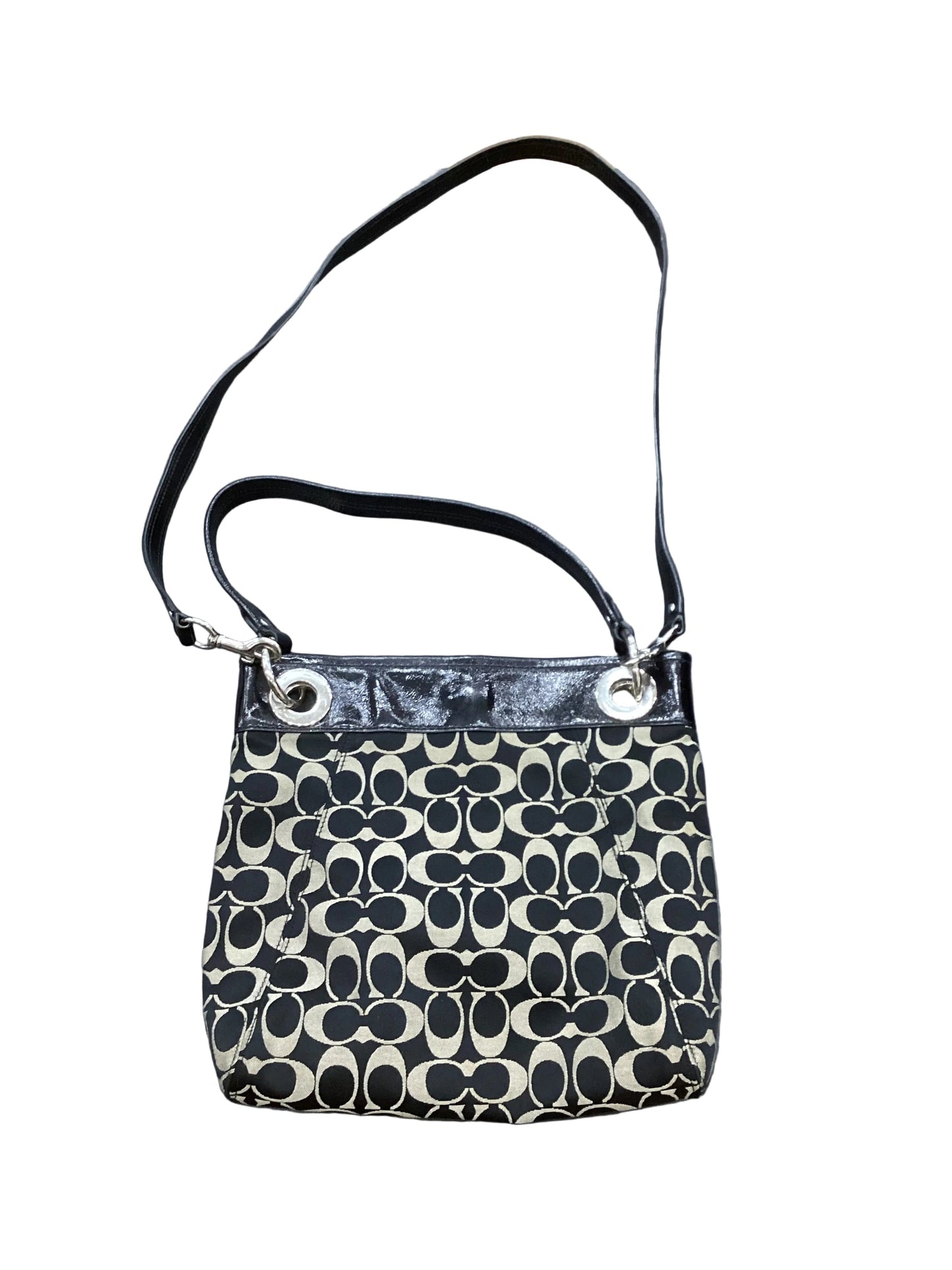 Handbag Designer By Coach In Black & Tan, Size:Medium