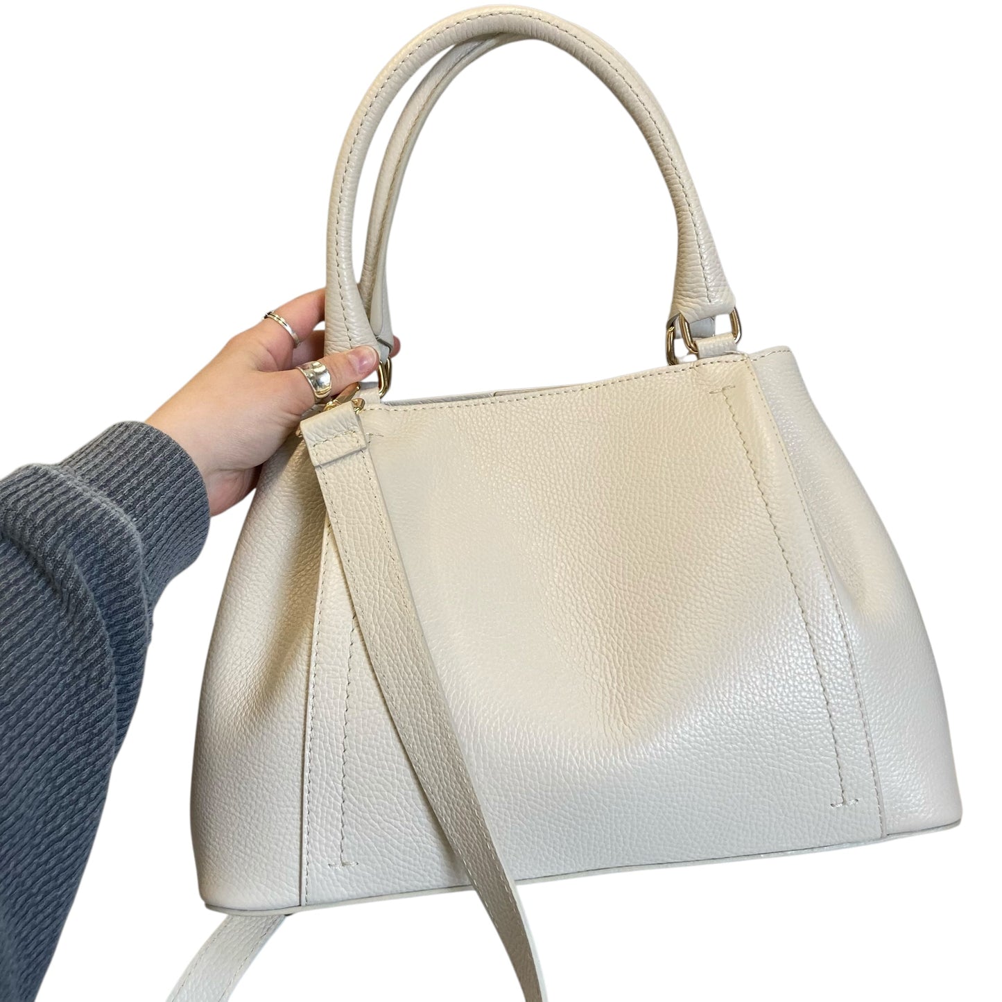 Crossbody Leather By Divina Firenze In Cream, Size:Medium
