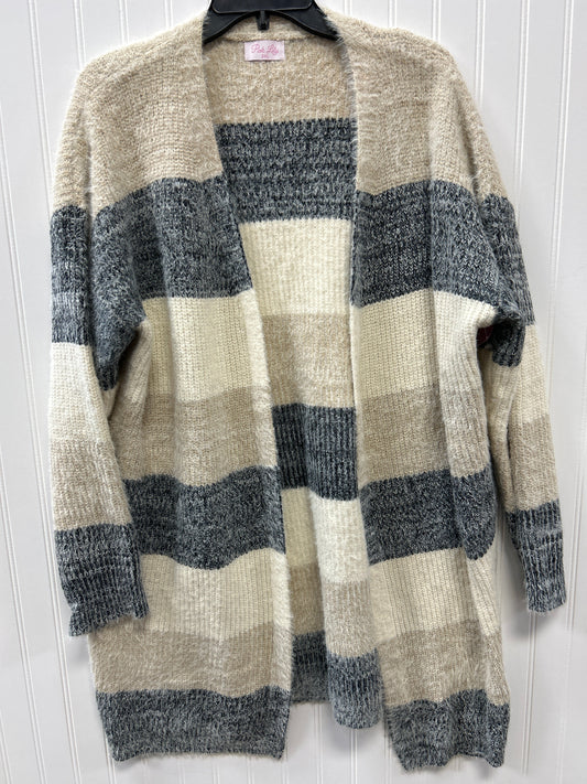 Sweater Cardigan By Pink Lily In Cream & Grey, Size:2X