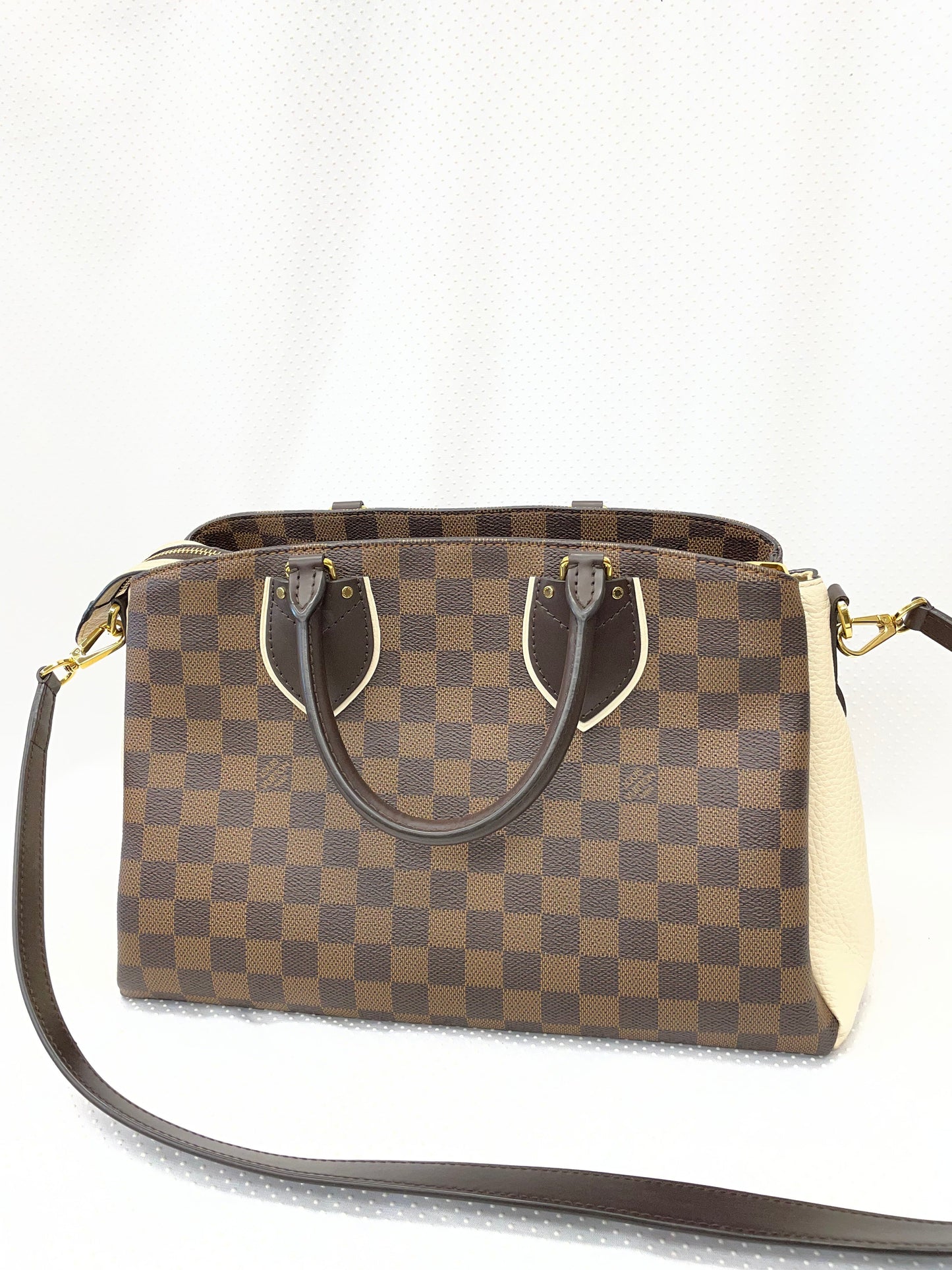 Handbag Luxury Designer By Louis Vuitton In Brown & Cream, Size:Medium