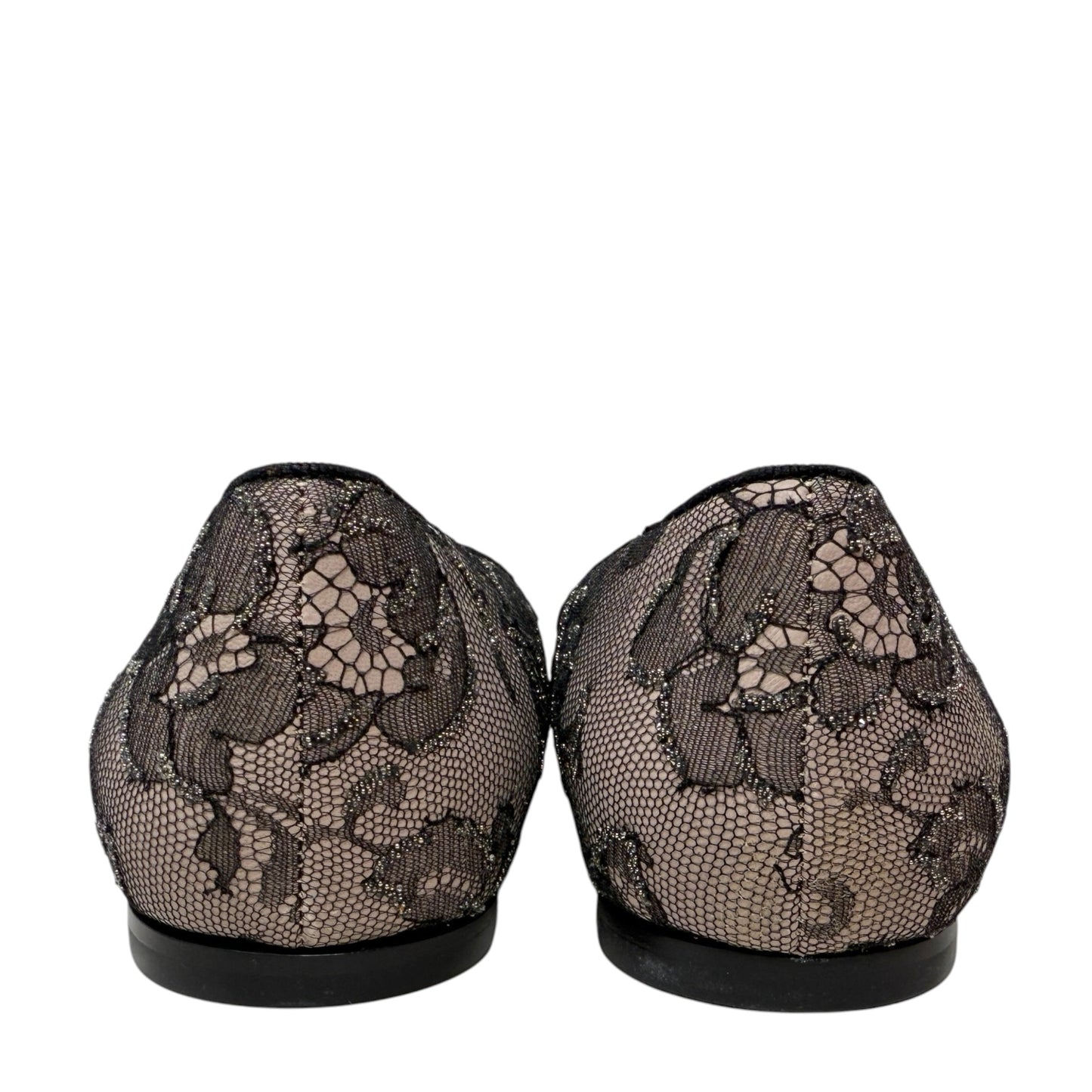 Caviar Crystal Lace Smoking Slippers In Blush Luxury Designer By Valentino-garavani In Black & Cream, Size: 8.5 (38.5)