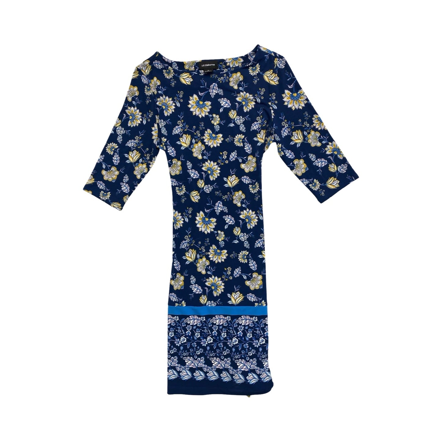 Dress Casual Midi By Liz Claiborne In Blue & Yellow, Size:M