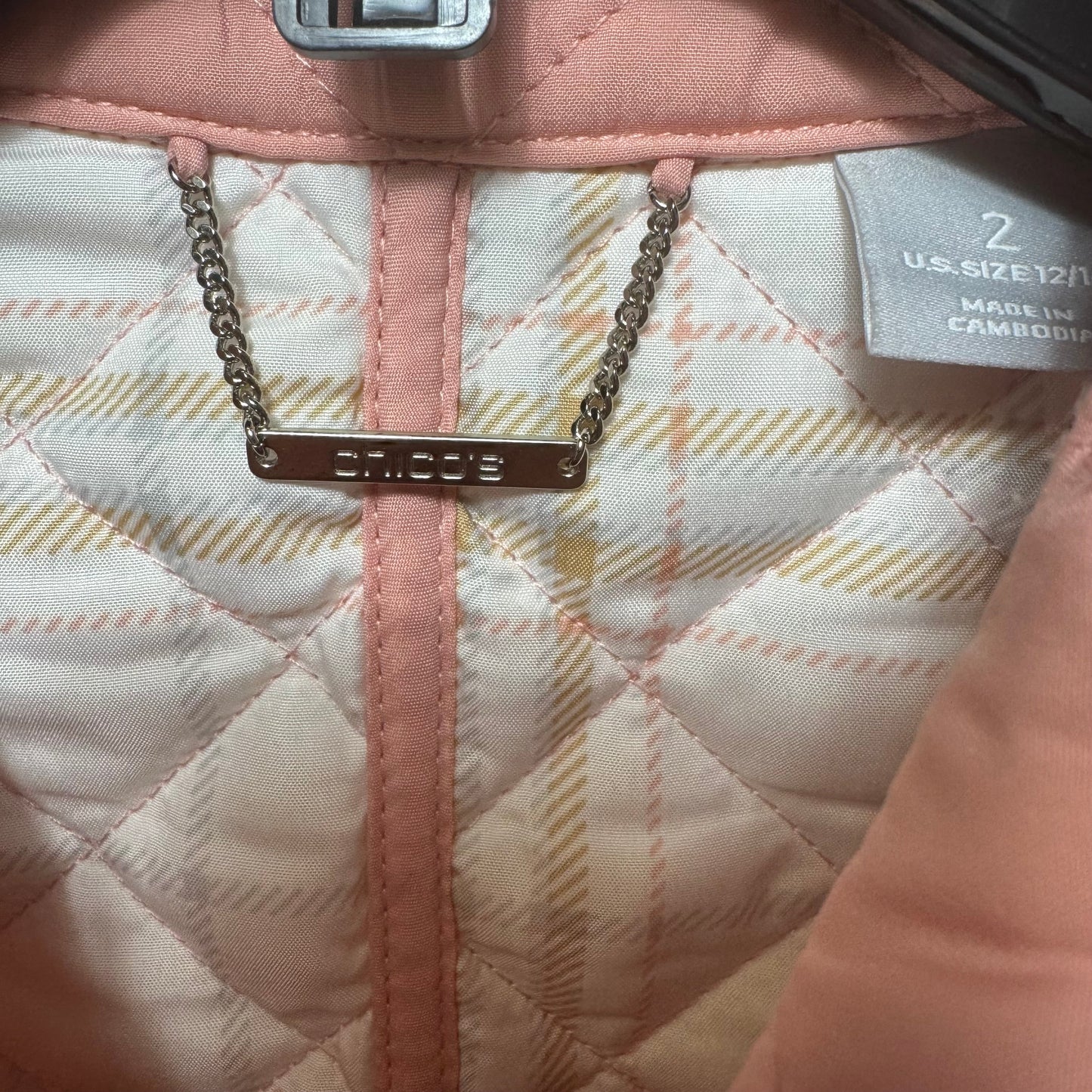 Jacket Puffer & Quilted By Chicos In Pink, Size: 12/14