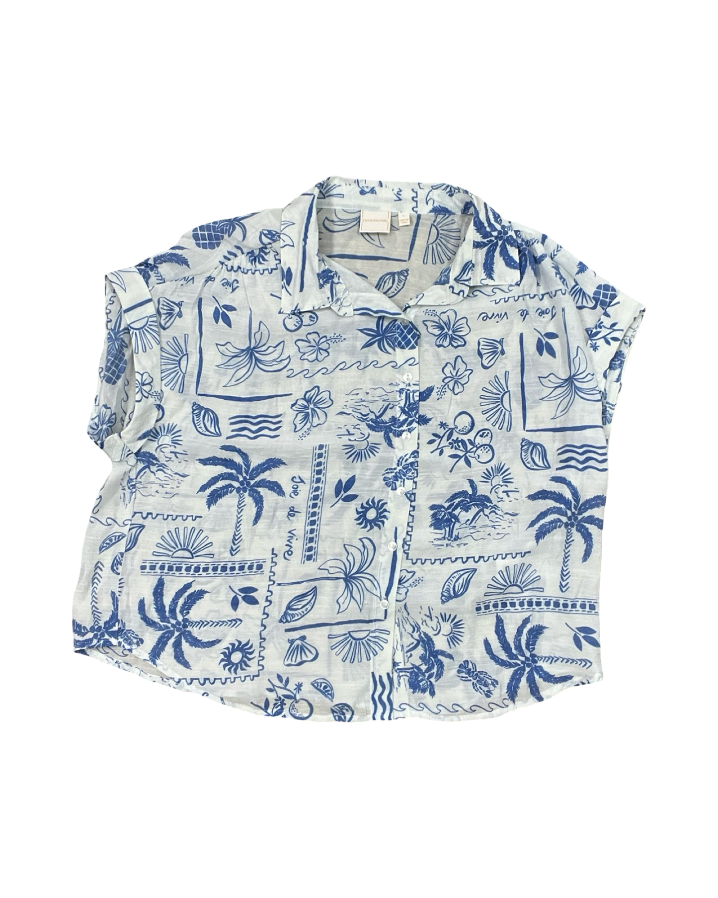 Blouse Ss By Zac And Rachel In Blue & White, Size:L