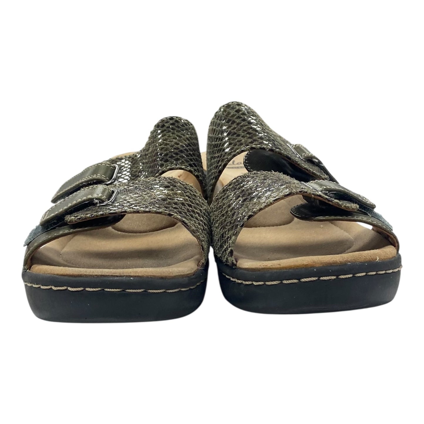 Sandals Heels Wedge By Clarks In Green, Size:9