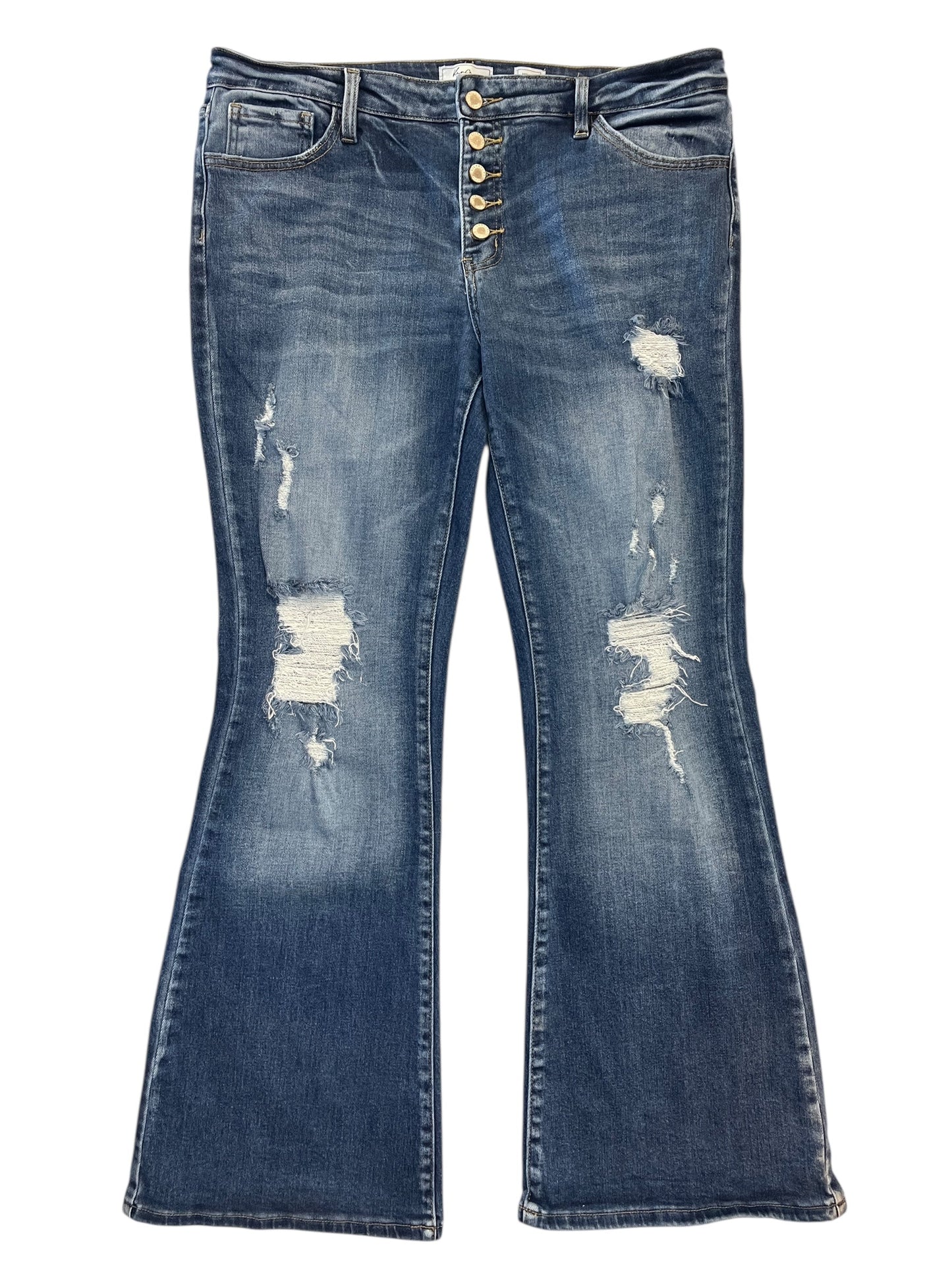 Jeans Flared By Kancan In Blue Denim, Size:16