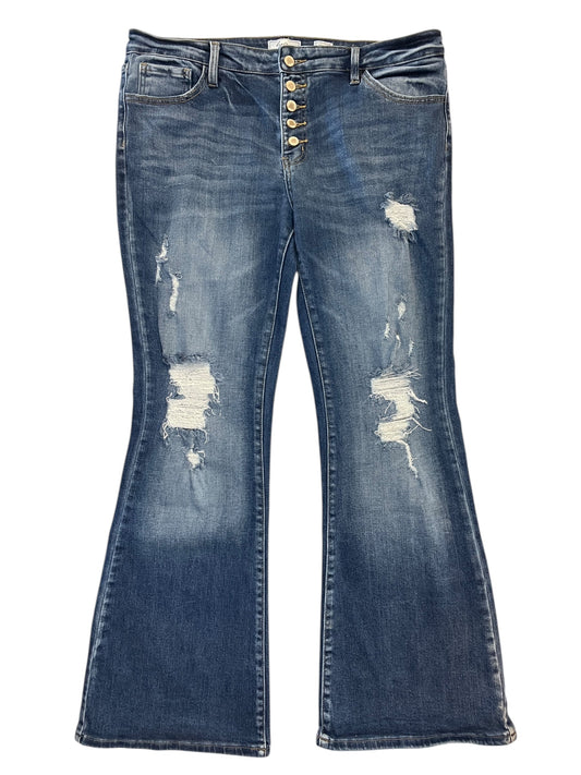 Jeans Flared By Kancan In Blue Denim, Size:16