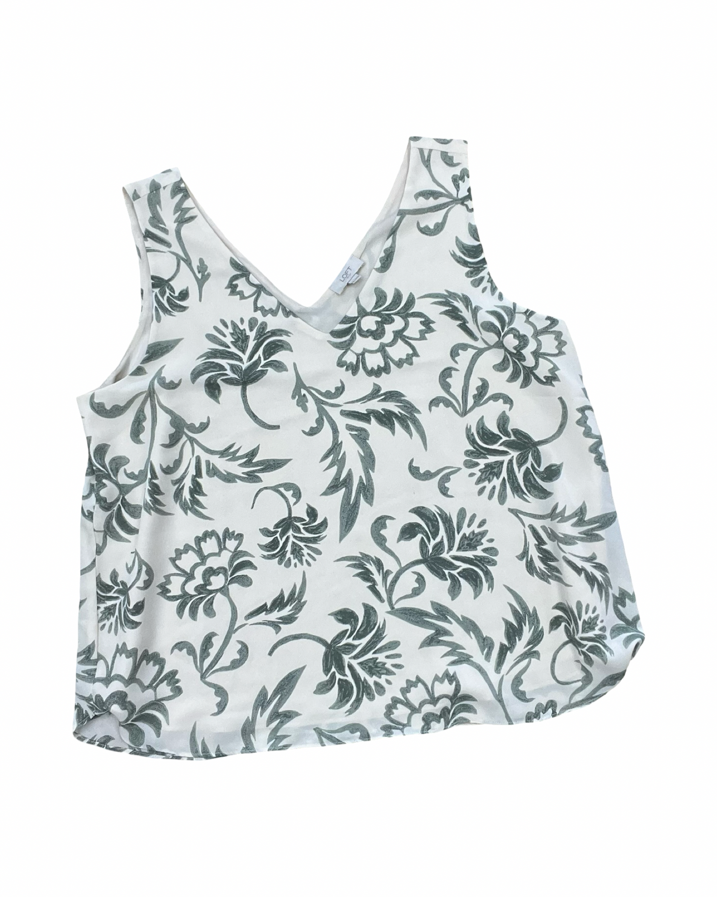 Top Sleeveless By Loft In Cream & Green, Size:1X