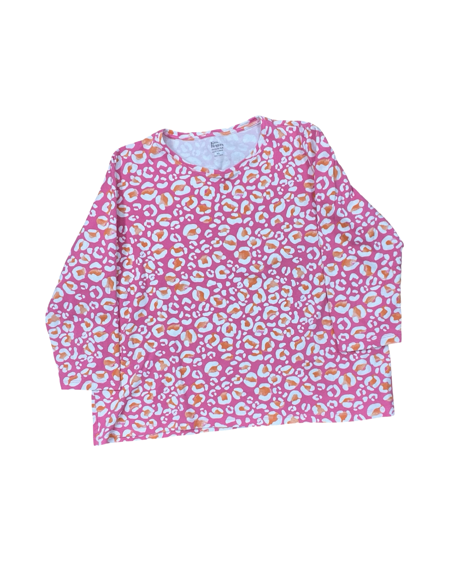 Top 3/4 Sleeve By Kim Rogers In Pink & White, Size:Xl