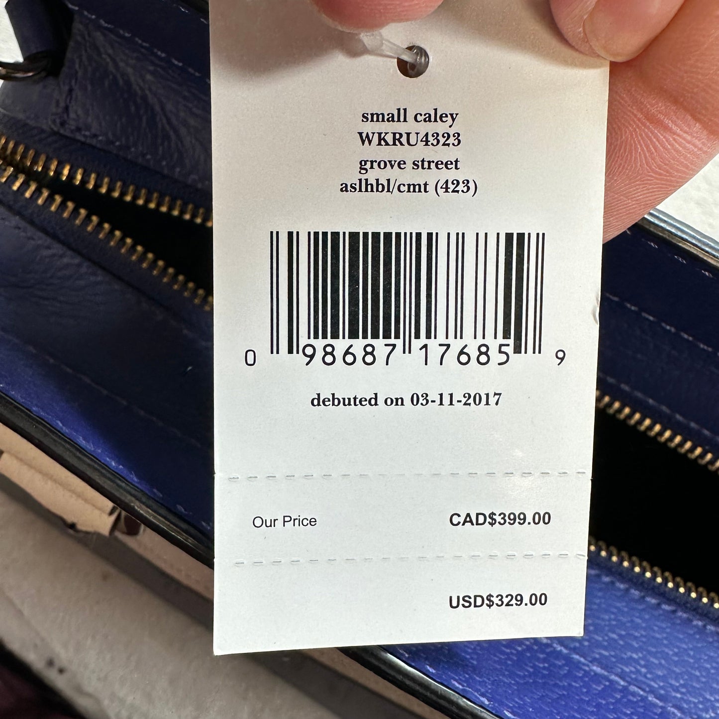 Grove Street Small Caley leather satchel in blue and white Handbag Designer By Kate Spade, Size: Small