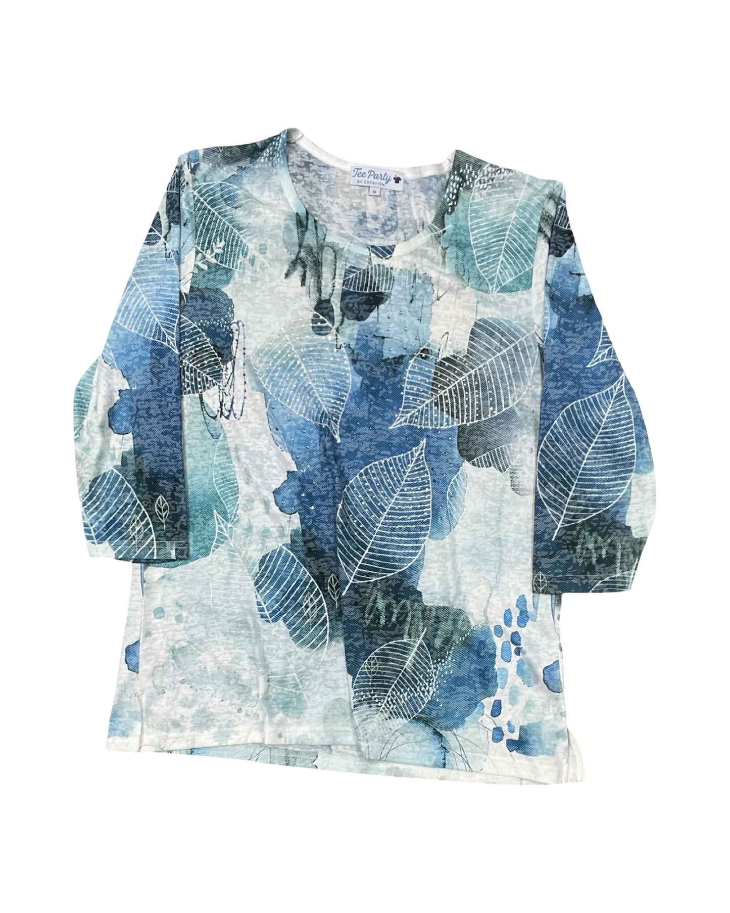 Top 3/4 Sleeve By Clothes Mentor In Blue & White, Size:M