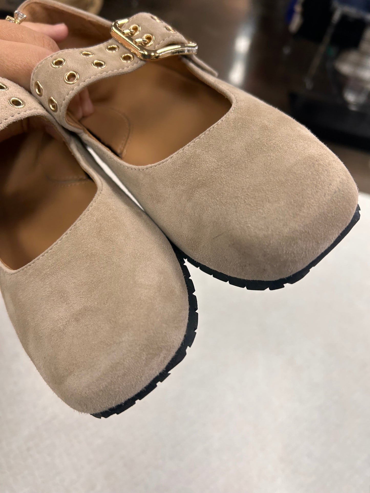 Shoes Heels Wedge By L’Amour De Pieds  In Taupe, Size:6.5