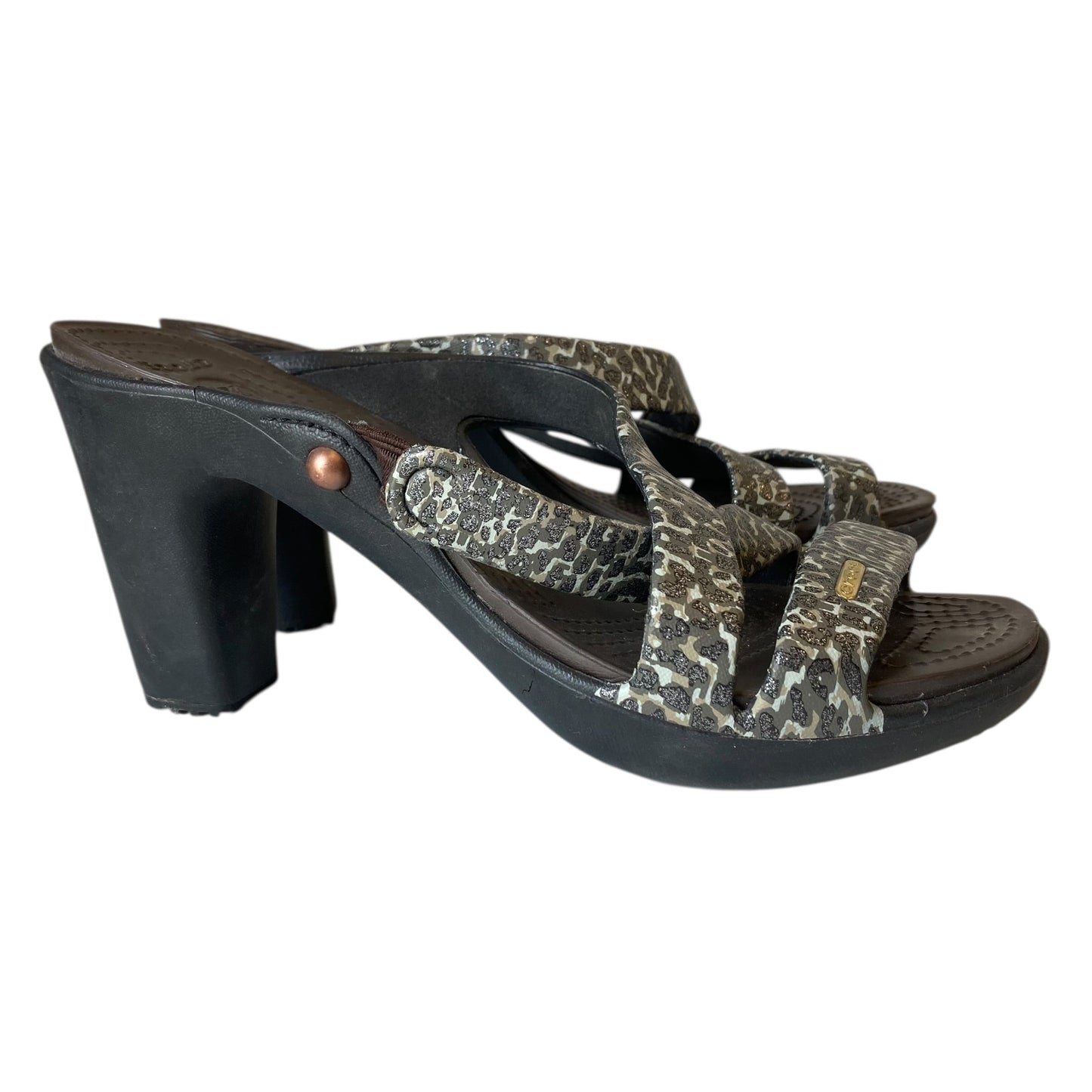 Sandals Heels Block By Crocs In Camouflage Print, Size:8