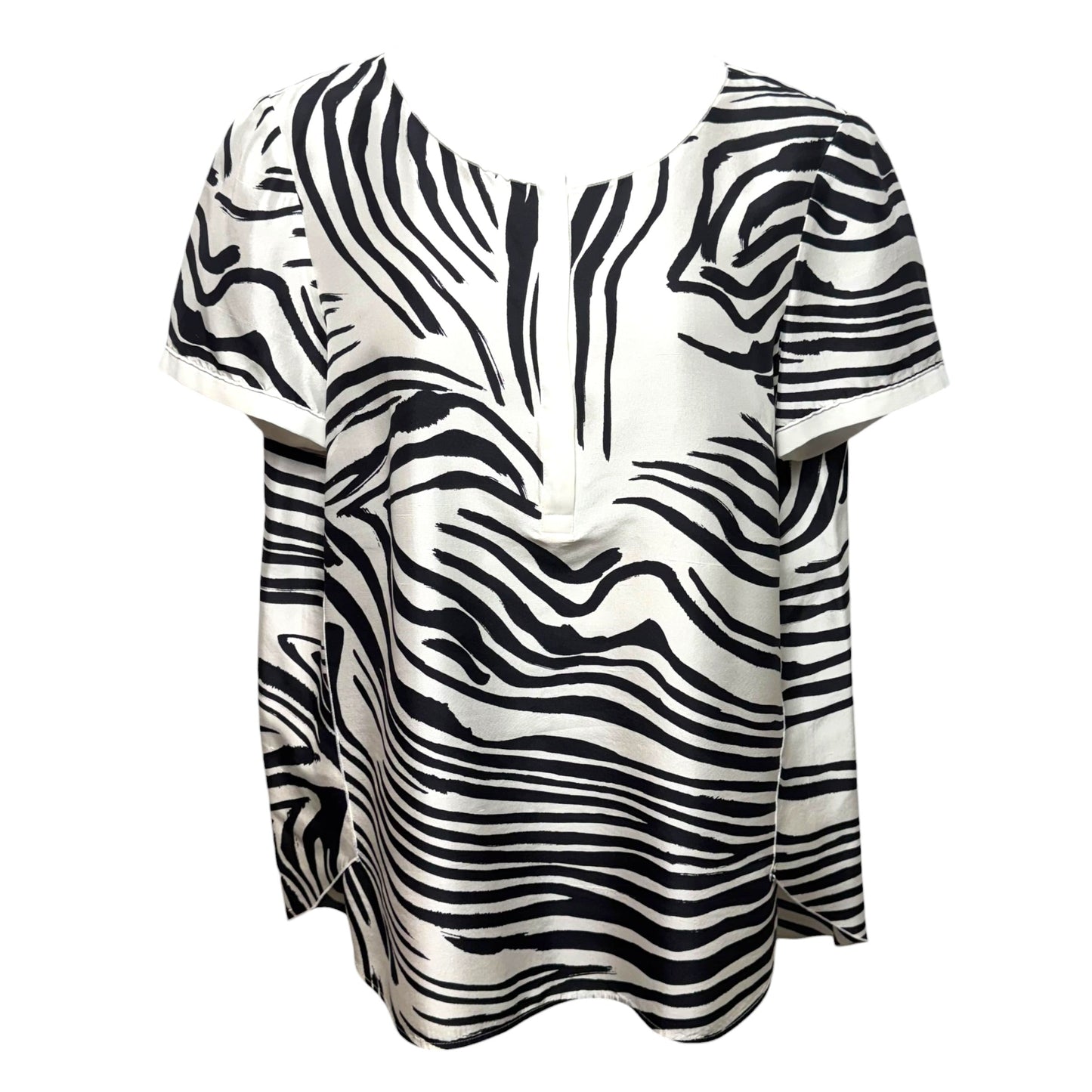 Silk Top Short Sleeve Designer By Lafayette 148 In Zebra Print, Size: 14