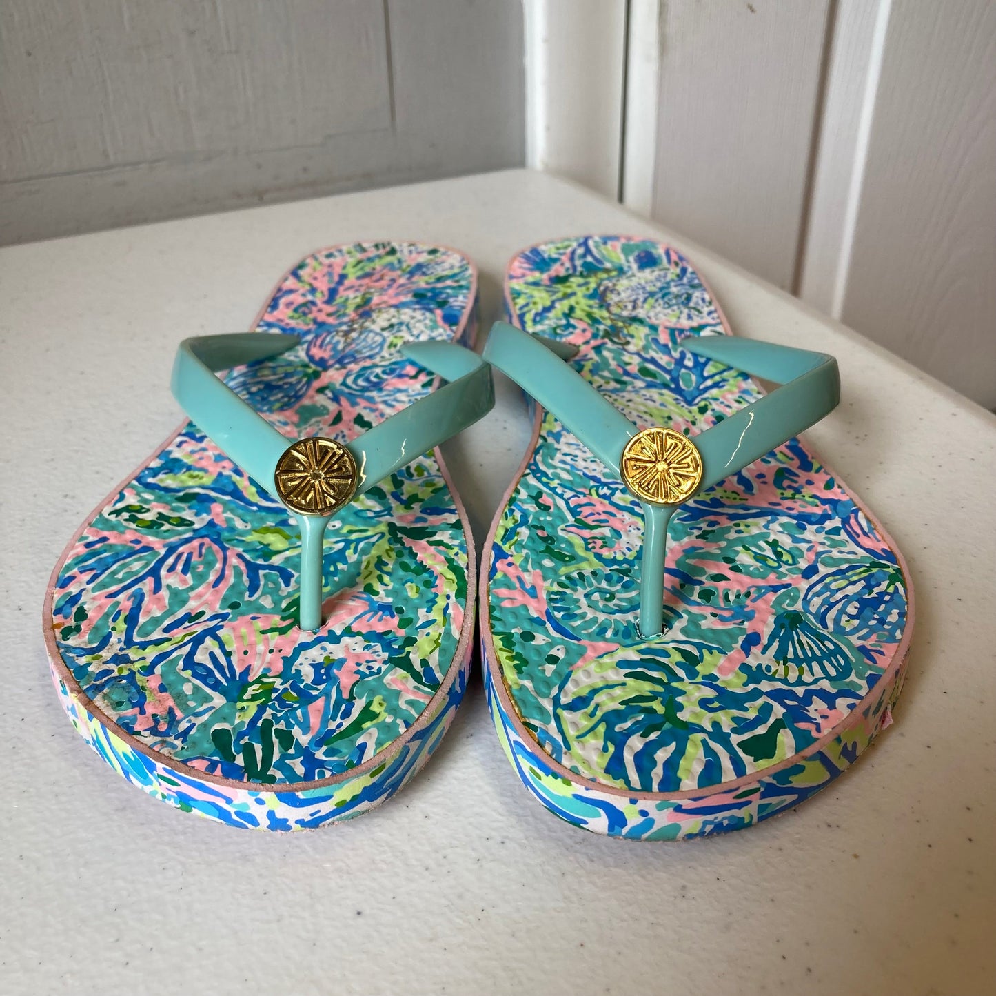 Sandals Designer By Lilly Pulitzer In Blue & Pink, Size:11
