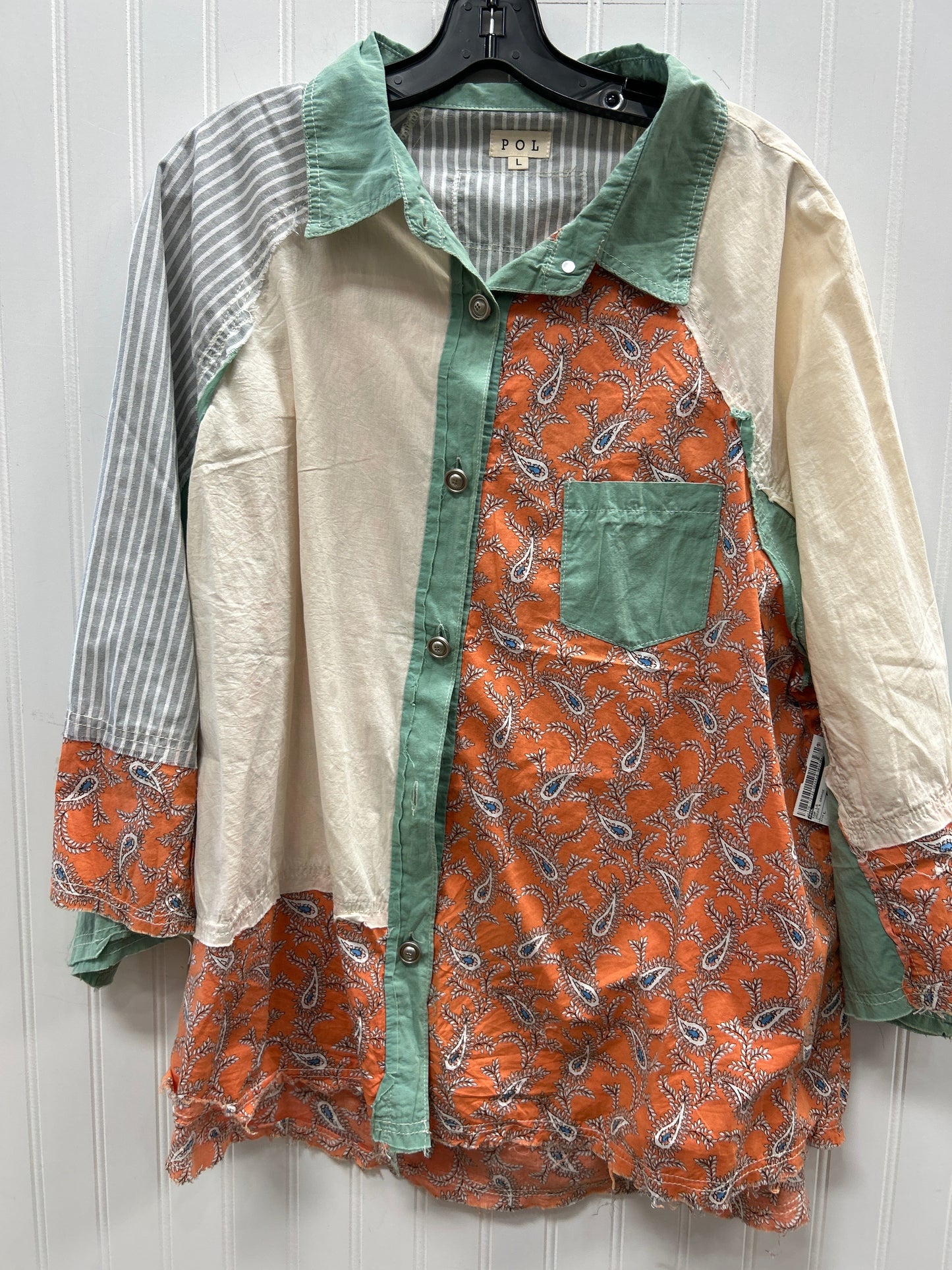 Top Ls By Pol In Green & Orange, Size:L