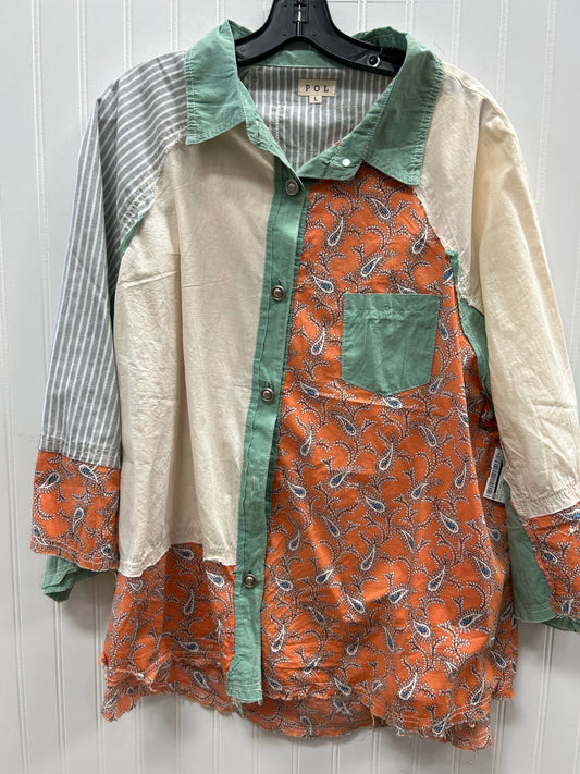 Top Ls By Pol In Green & Orange, Size:L
