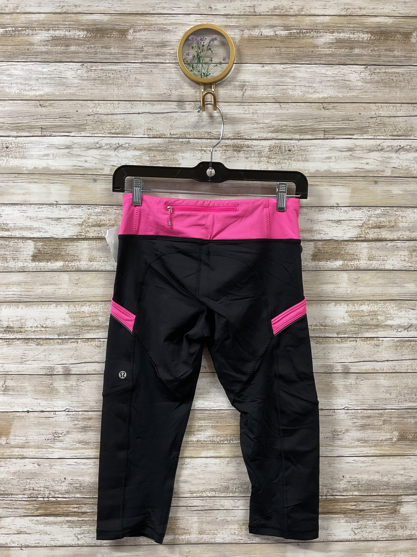 Athletic Capris By Lululemon In Black & Pink, Size:4