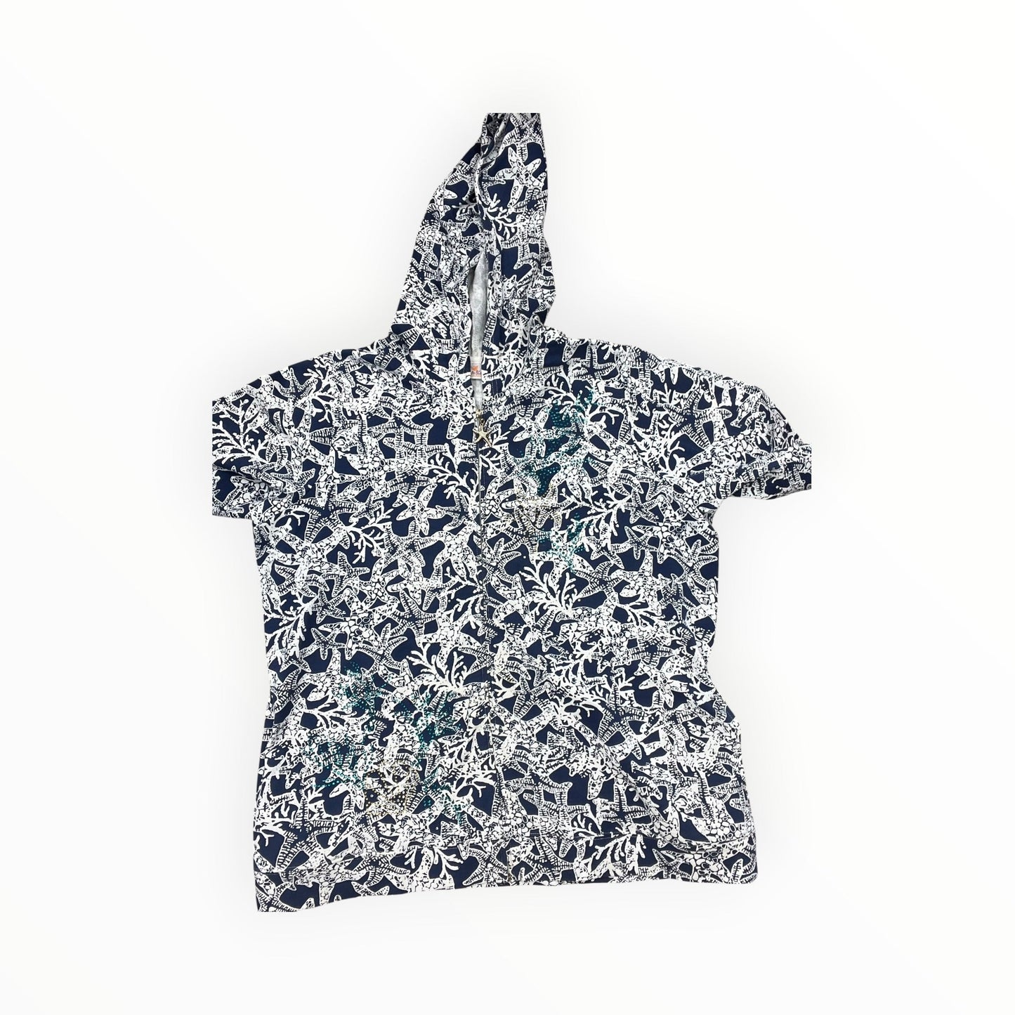 Blouse Ss By Quaker Factory In Blue & White, Size:Xl