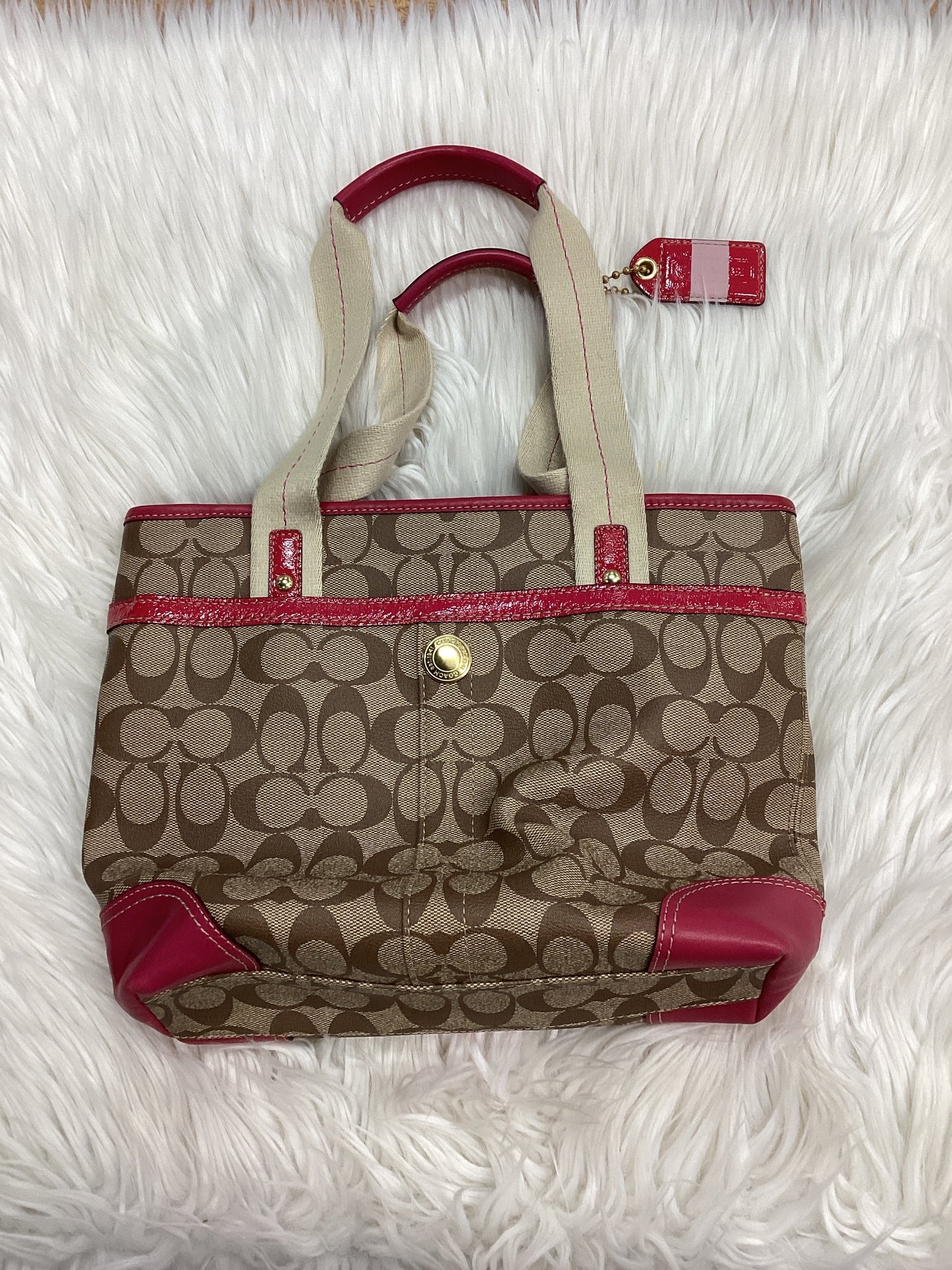 Handbag Designer By Coach In Brown & Pink, Size:Medium