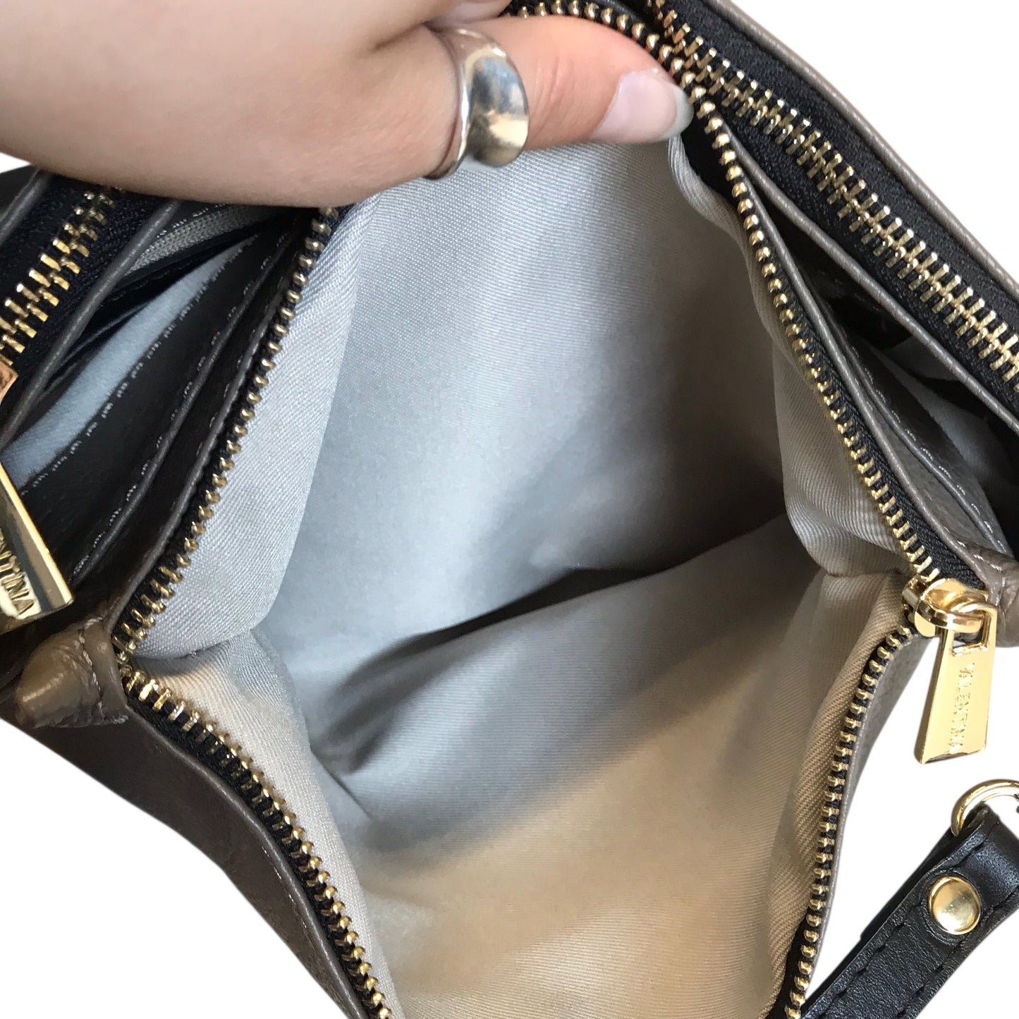 Handbag Leather By Valentina In Taupe, Size:Medium