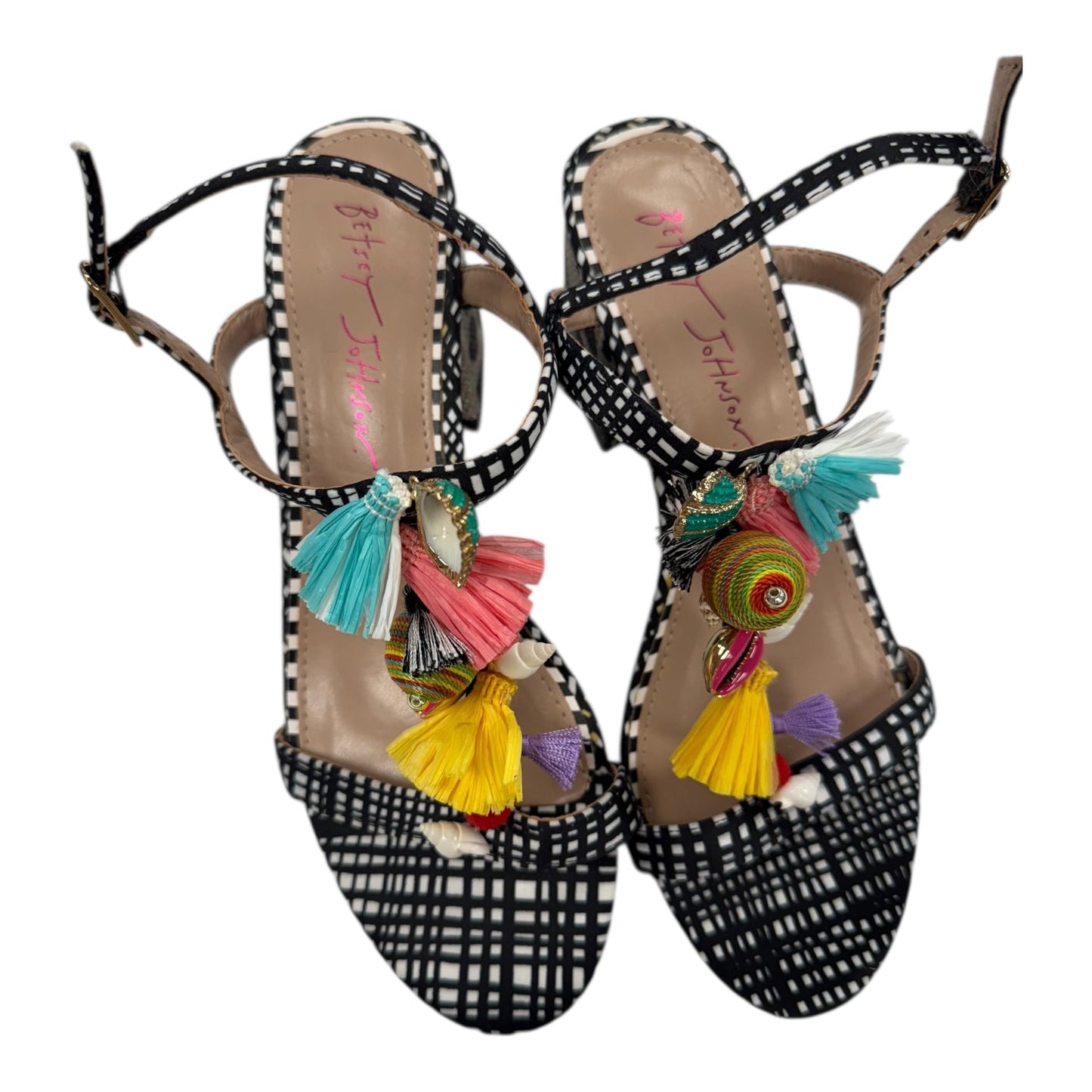 Shoes Heels Block By Betsey Johnson In Black & White, Size:6.5