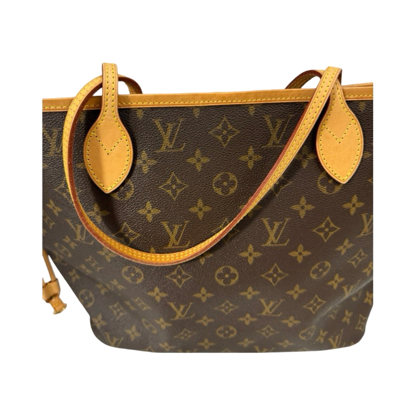 Neverfull Coated Canvas Monogram Brown Dual Vachetta Leather Straps with Gold-Tone Hardware Tote Luxury Designer Louis Vuitton, Size Medium