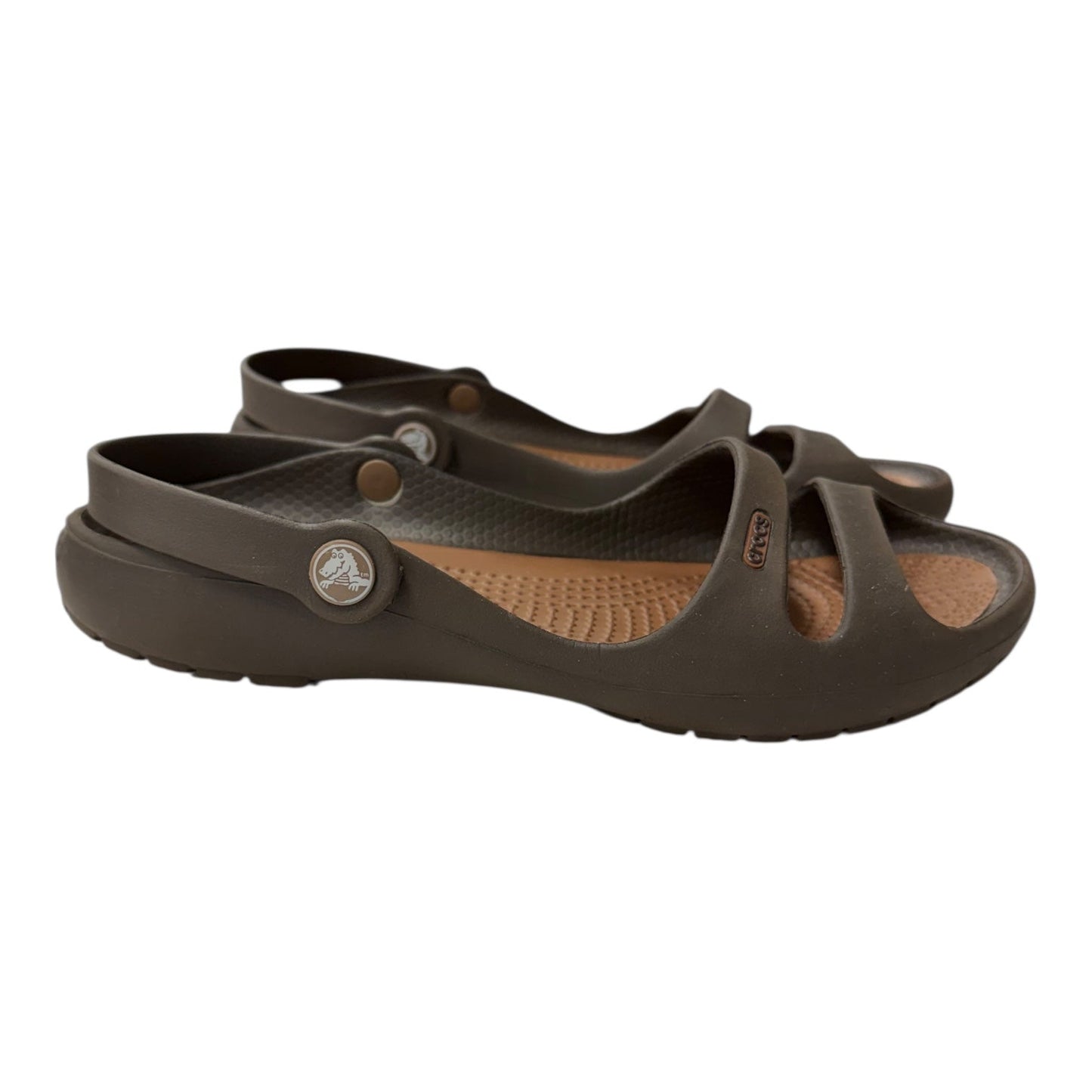 Shoes Flats By Crocs In brown, Size:6