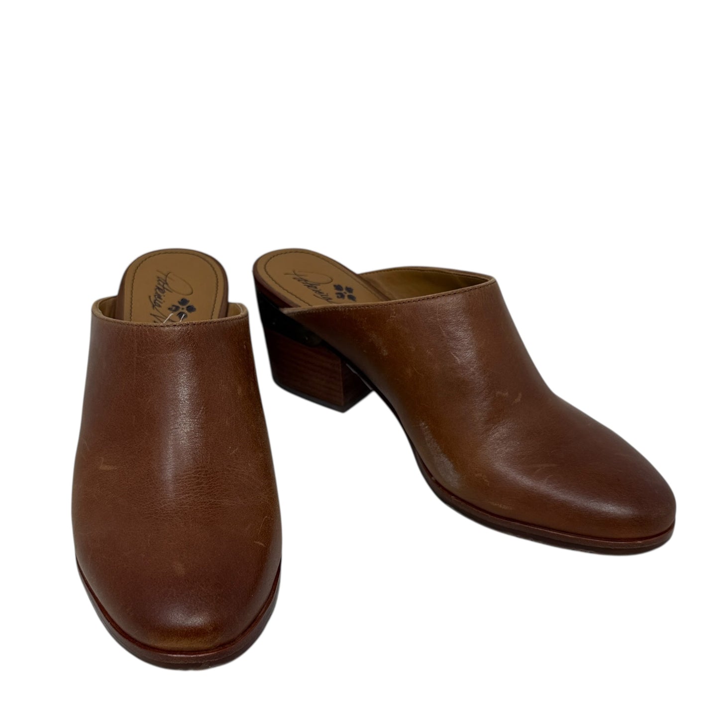 Michaela Brass Trim Leather Mules Designer By Patricia Nash In Brown, Size: 7.5