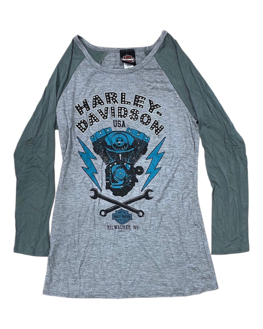 Top Ls By Harley Davidson In Green & Grey, Size:M