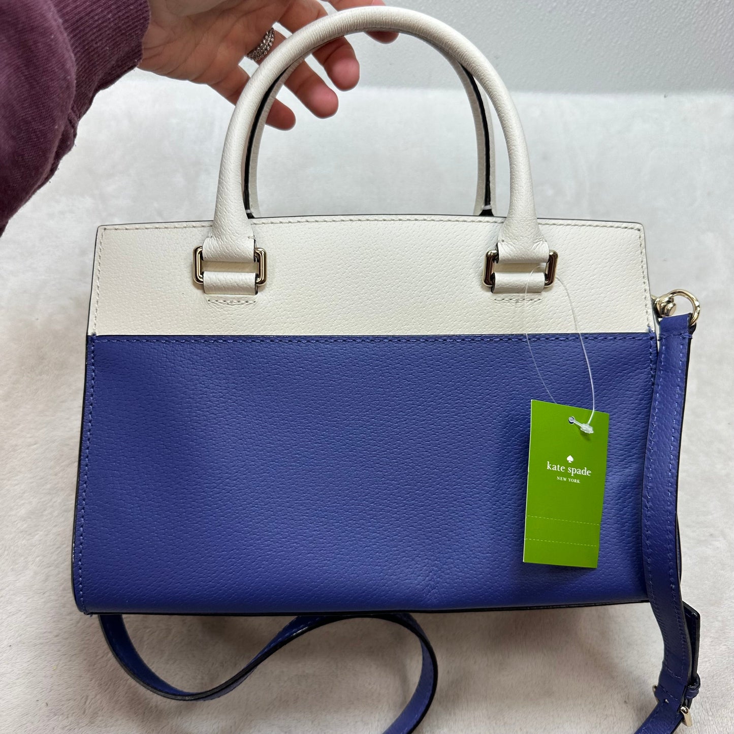 Grove Street Small Caley leather satchel in blue and white Handbag Designer By Kate Spade, Size: Small