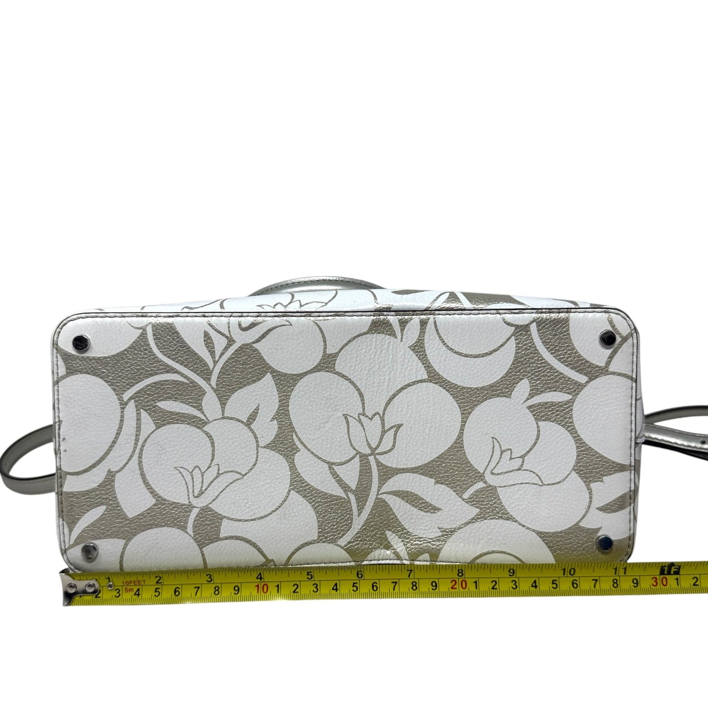Larchmont Ave Evangeline Satchel In Metallic Silver Breezy Floral Designer By Kate Spade, Size: Medium