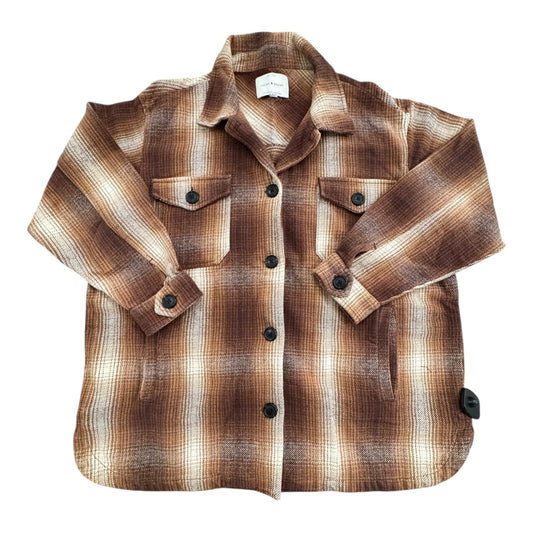 Jacket Shirt By Lucky Brand In Brown, Size:L