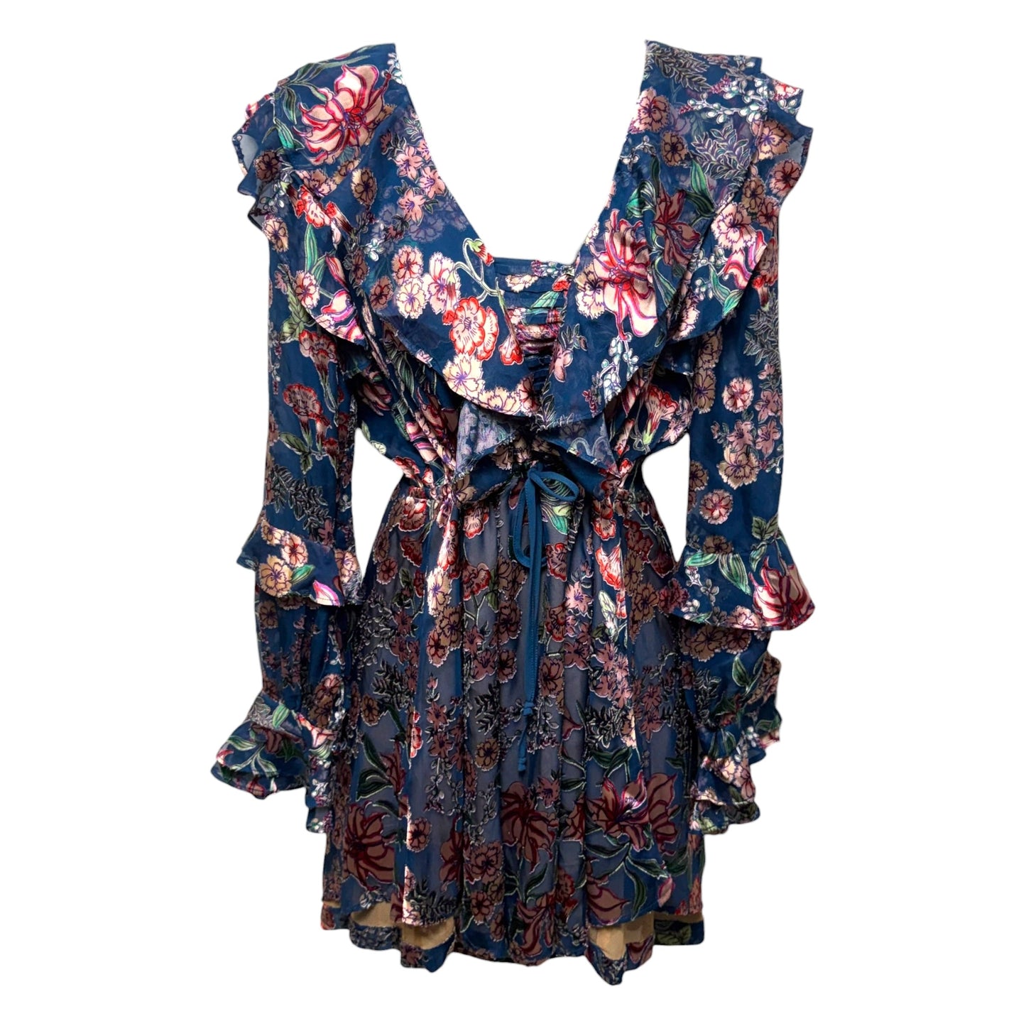 Dress Casual Short By For Love & Lemons In Navy Floral Print, Size: S