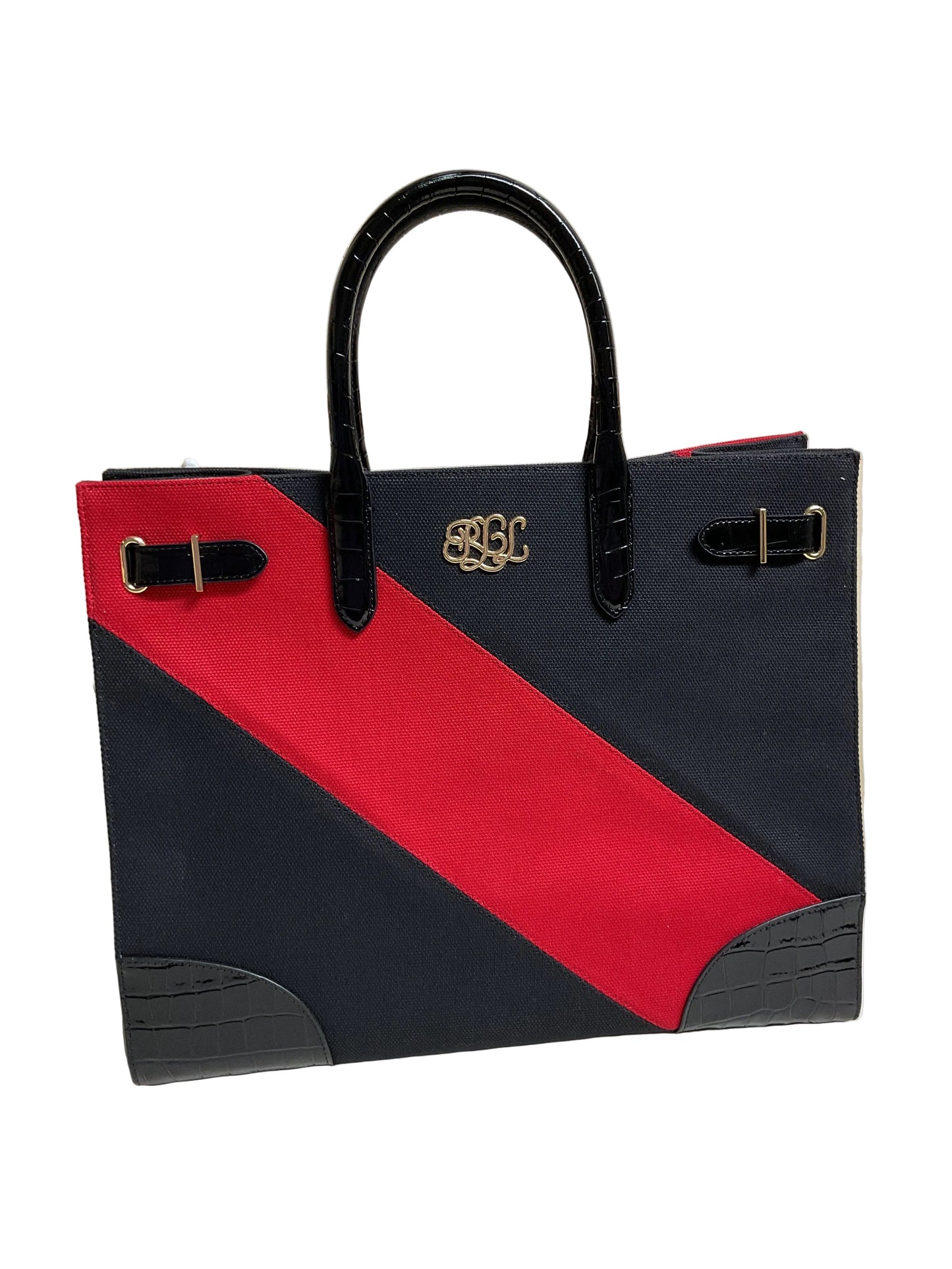 Handbag By Lauren By Ralph Lauren In Black & Red, Size:Large