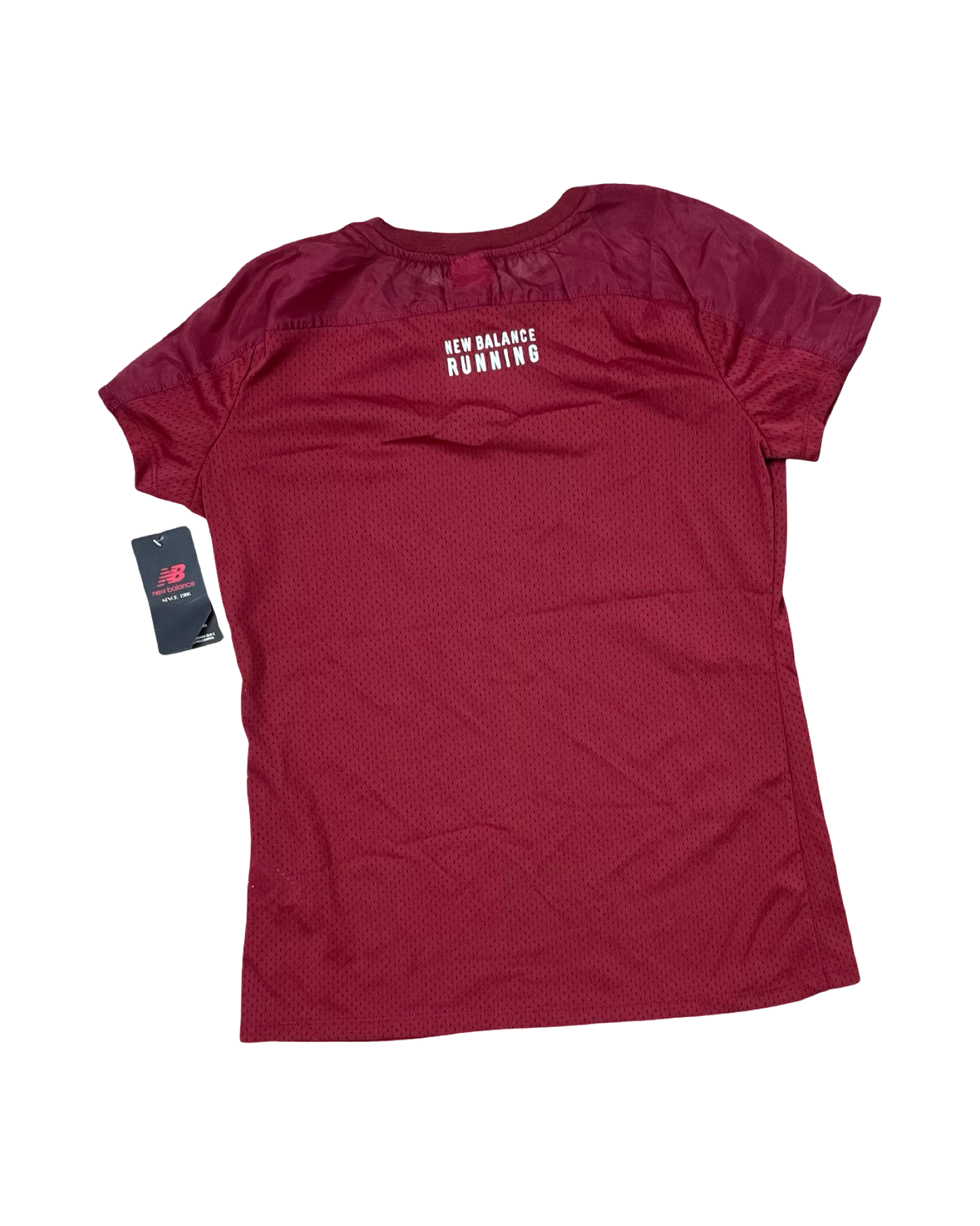 Athletic Top Ss By New Balance In Maroon, Size:L